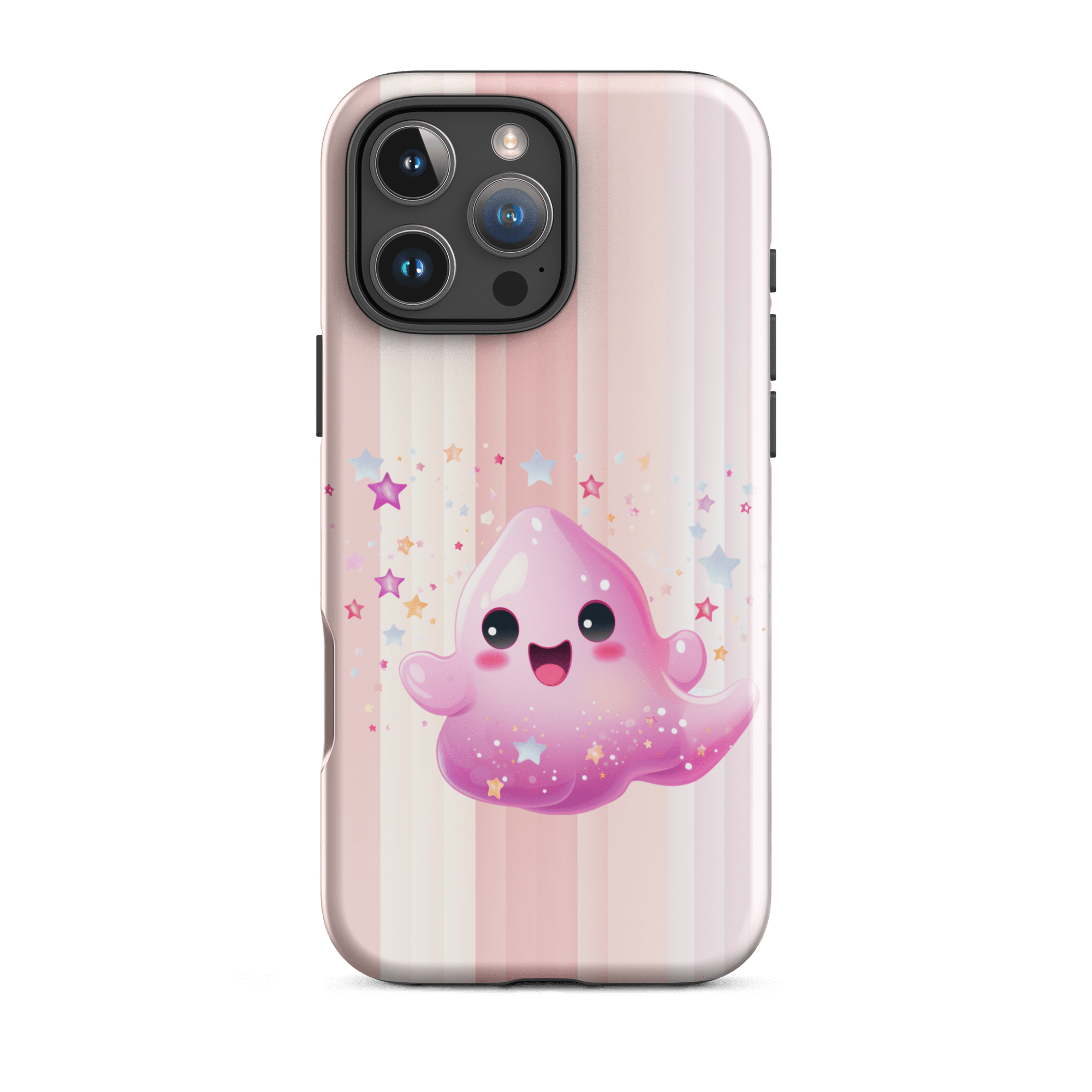 Kawaii Pinker Geist - Süße iPhone Hülle mit Streifen | Handyhülle für Teenager & Mädchen Geschenkidee von Brezno – Streetwear von Brezno | Kawaii Handyhülle