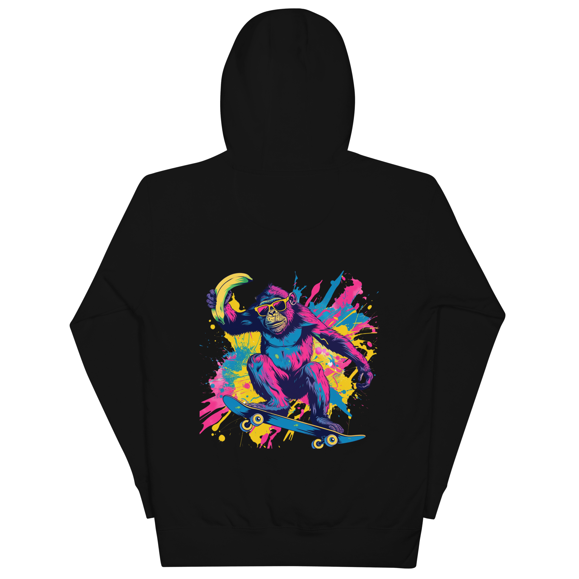 Skater Affe Hoodie - Bunter Pavian mit Banane | Streetstyle Pullover für Mutige von Brezno – Streetwear von Brezno | Streetwear Hoodie