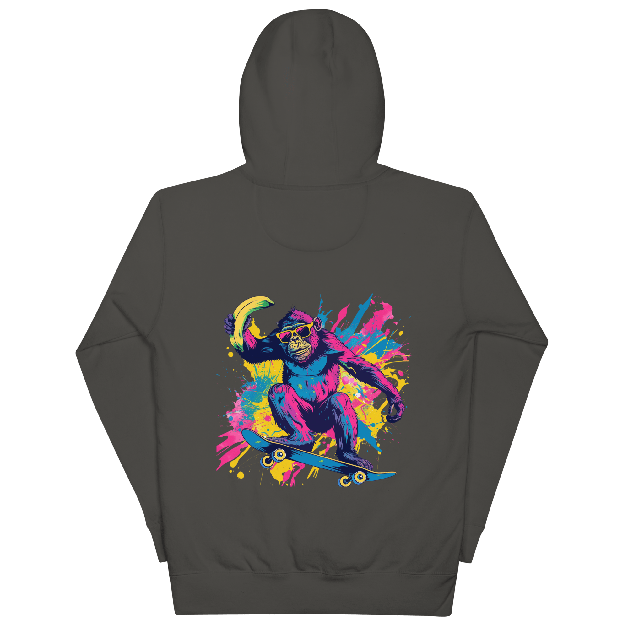 Skater Affe Hoodie - Bunter Pavian mit Banane | Streetstyle Pullover für Mutige von Brezno – Streetwear von Brezno | Streetwear Hoodie