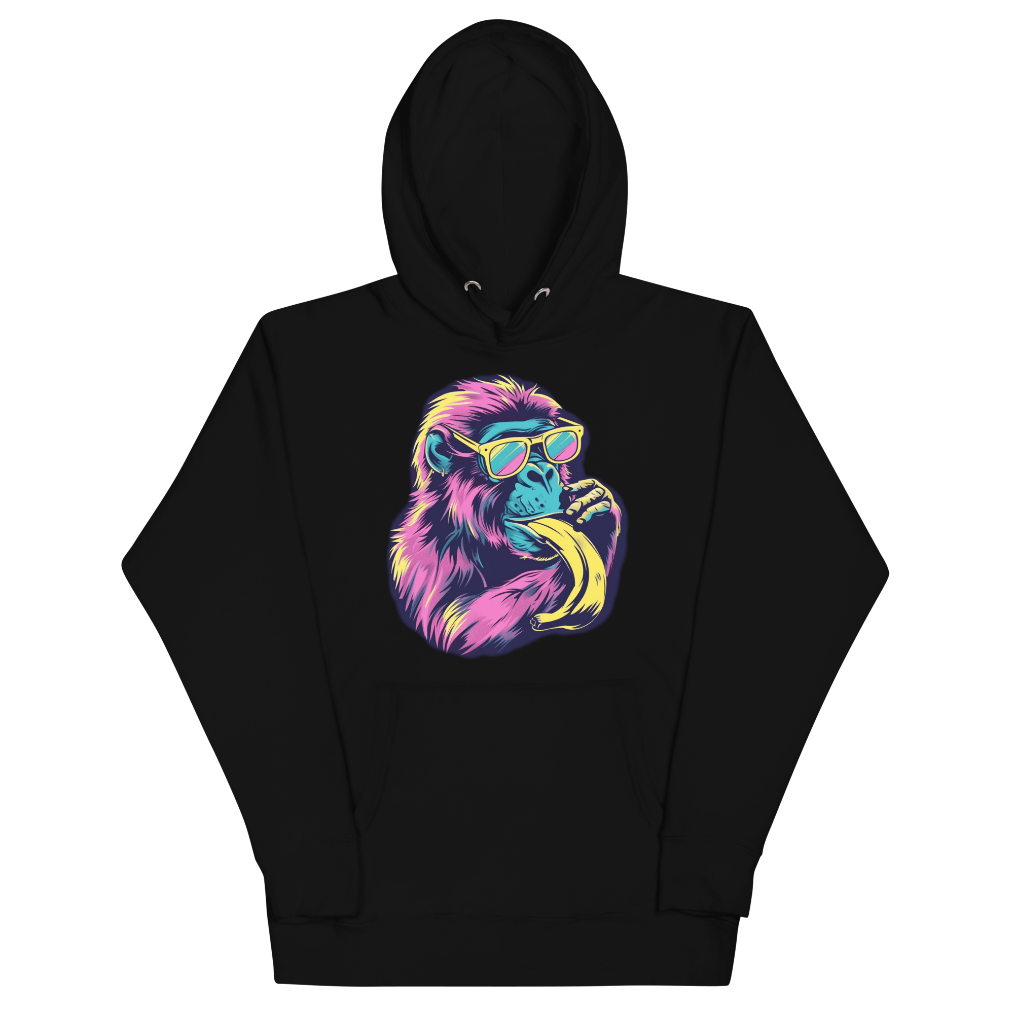 Skater Affe Hoodie - Bunter Pavian mit Banane | Streetstyle Pullover für Mutige von Brezno – Streetwear von Brezno | Streetwear Hoodie