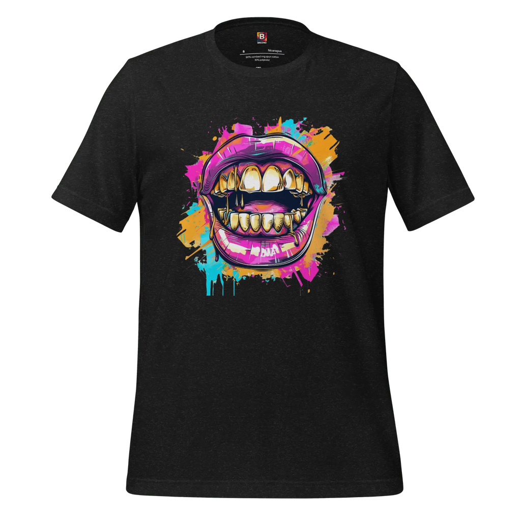 Bold Bite - Neon Graffiti-Mund T-Shirt | Buntes Streetstyle Unisex Shirt | Pop Art Style Fashion von Brezno 