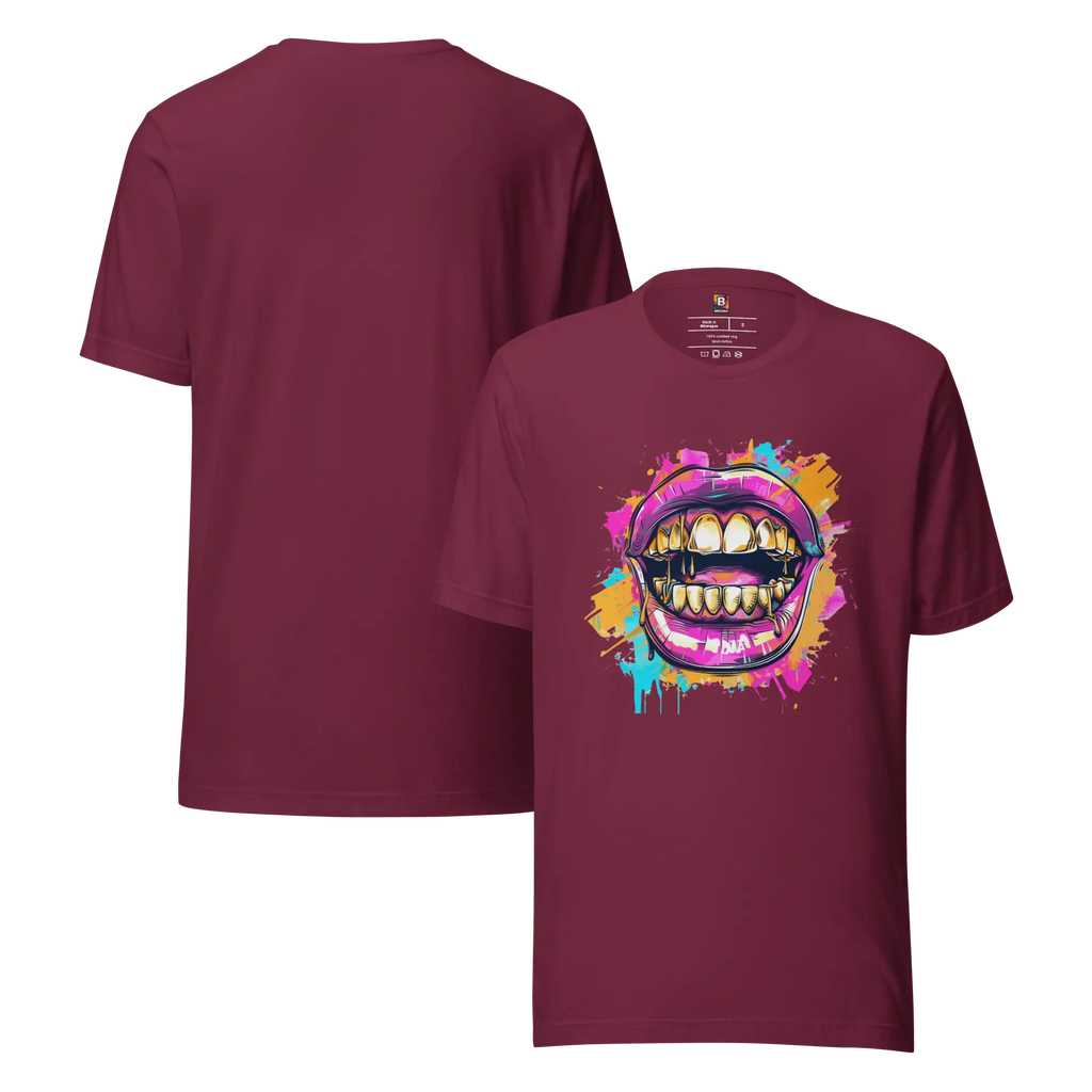 Bold Bite - Neon Graffiti-Mund T-Shirt | Buntes Streetstyle Unisex Shirt | Pop Art Style Fashion von Brezno 