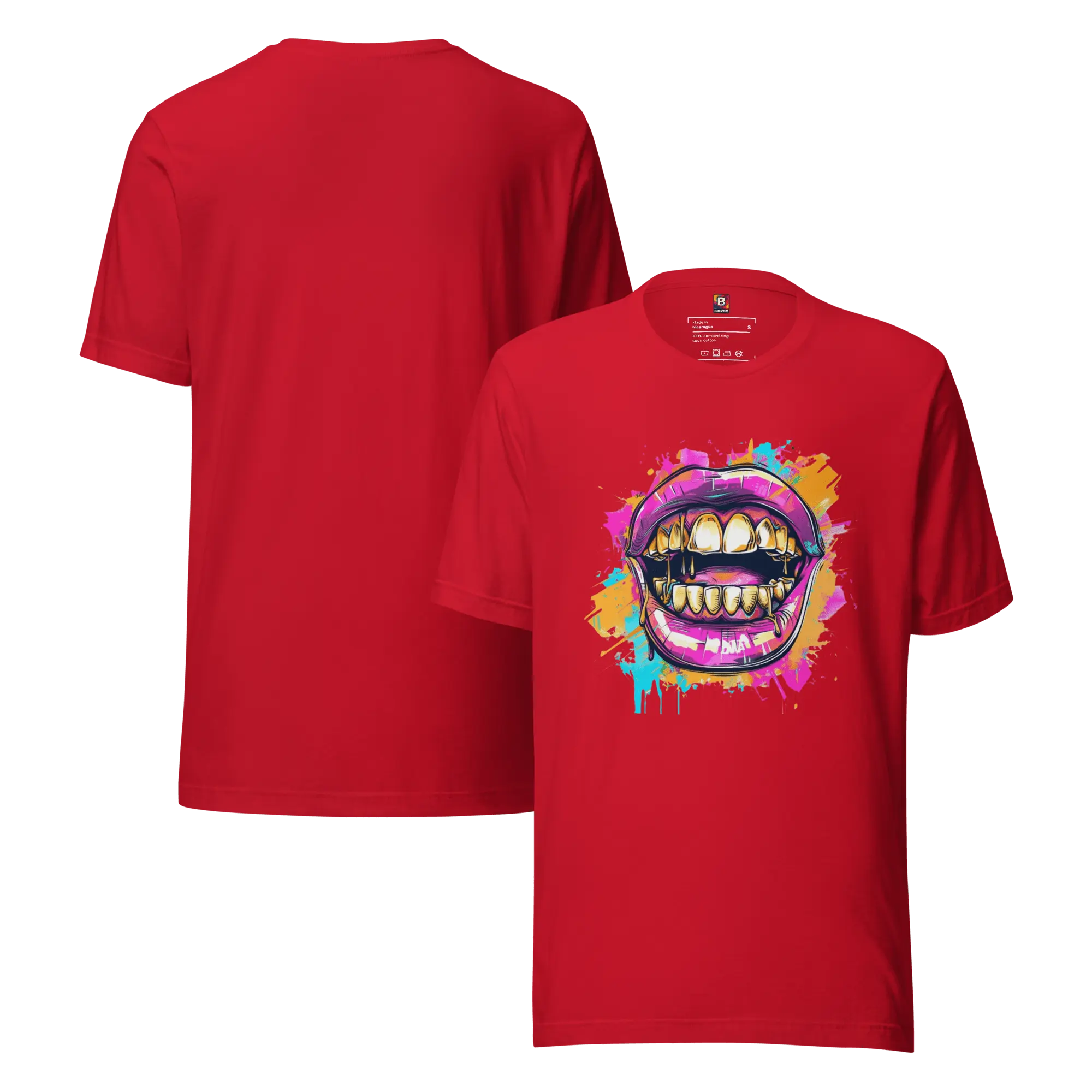 Bold Bite - Neon Graffiti-Mund T-Shirt | Buntes Streetstyle Unisex Shirt | Pop Art Style Fashion von Brezno 