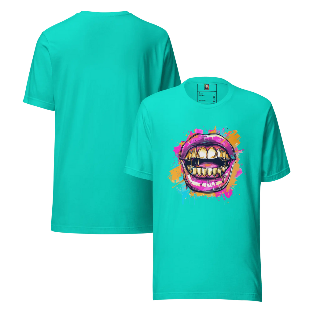 Bold Bite - Neon Graffiti-Mund T-Shirt | Buntes Streetstyle Unisex Shirt | Pop Art Style Fashion von Brezno 