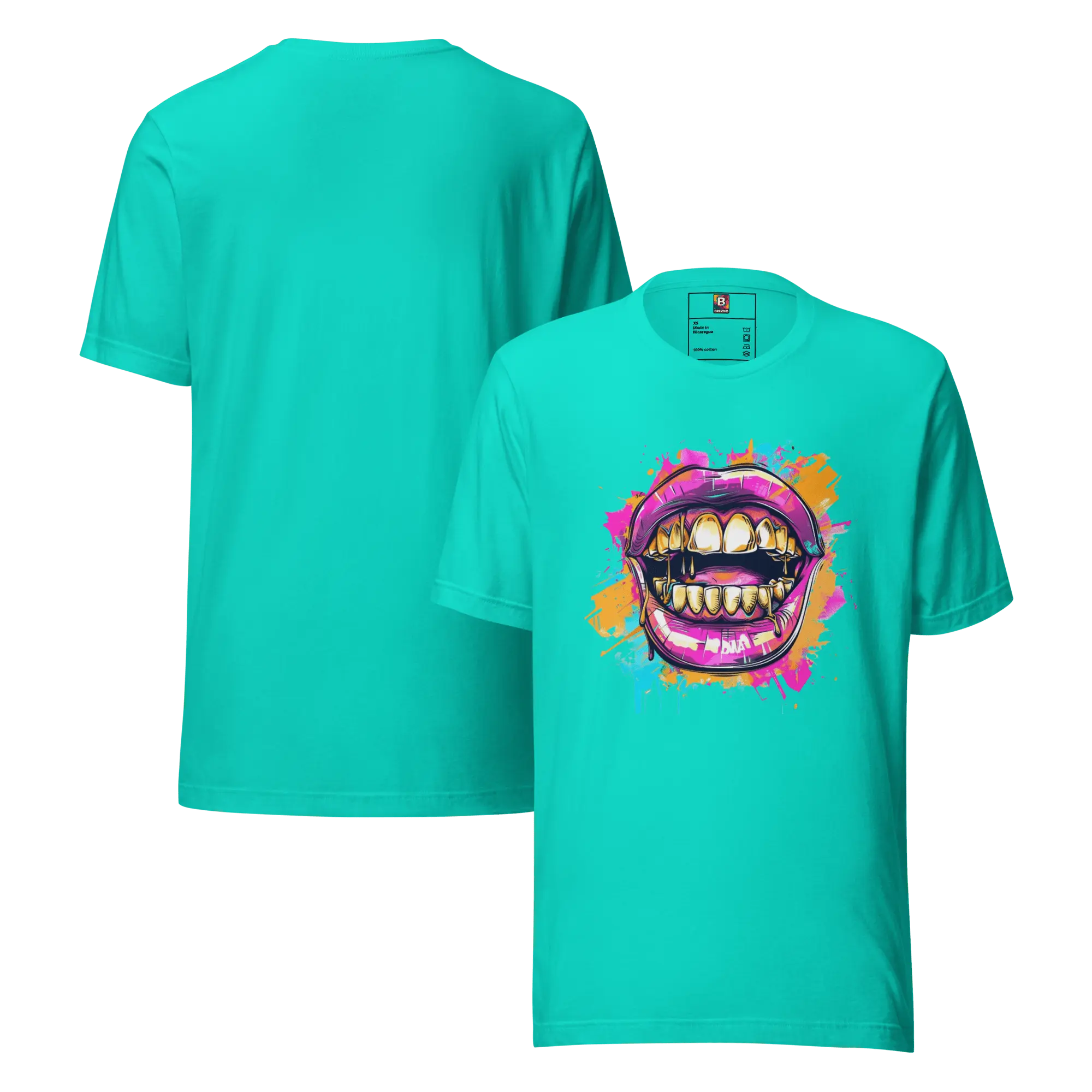 Bold Bite - Neon Graffiti-Mund T-Shirt | Buntes Streetstyle Unisex Shirt | Pop Art Style Fashion von Brezno 