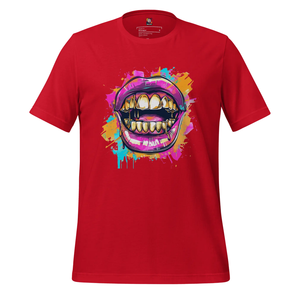 Bold Bite - Neon Graffiti-Mund T-Shirt | Buntes Streetstyle Unisex Shirt | Pop Art Style Fashion von Brezno 