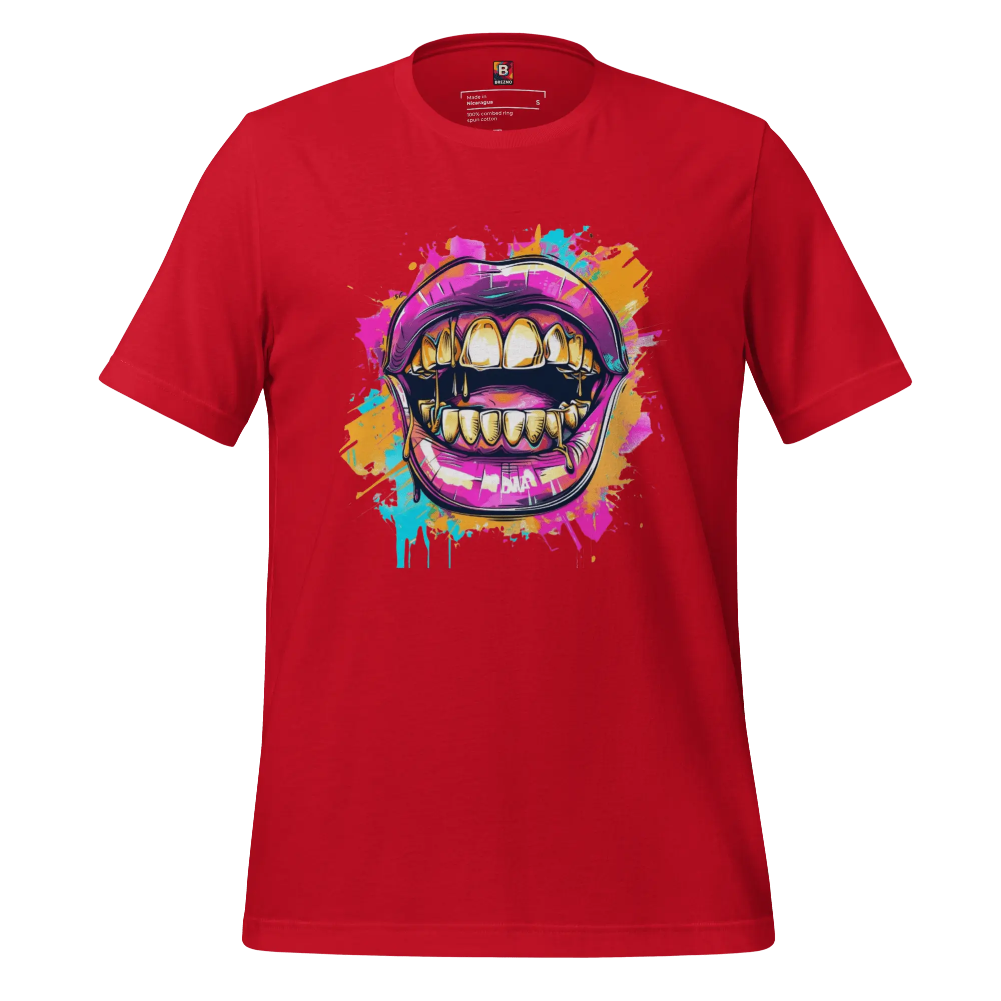Bold Bite - Neon Graffiti-Mund T-Shirt | Buntes Streetstyle Unisex Shirt | Pop Art Style Fashion von Brezno 