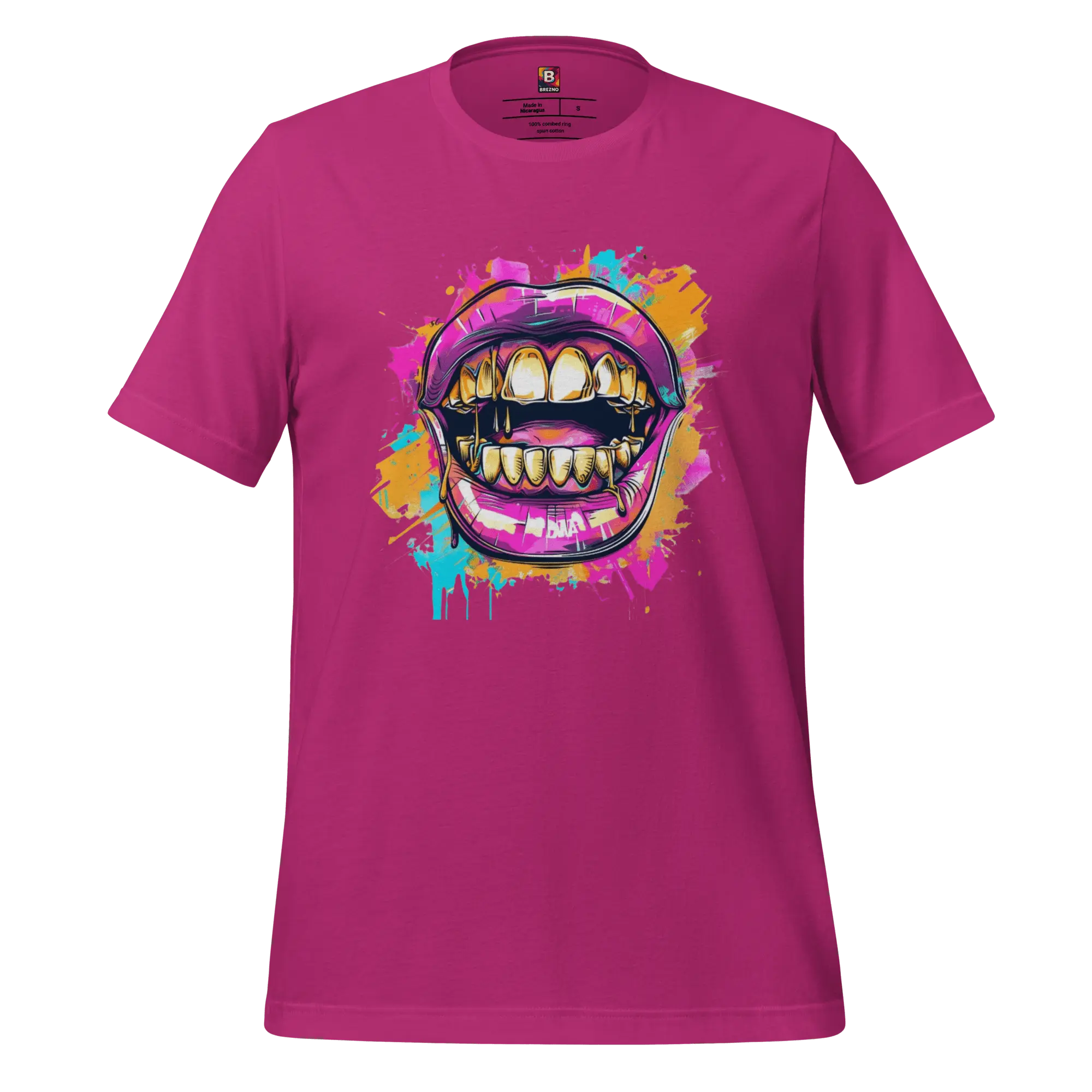 Bold Bite - Neon Graffiti-Mund T-Shirt | Buntes Streetstyle Unisex Shirt | Pop Art Style Fashion von Brezno 