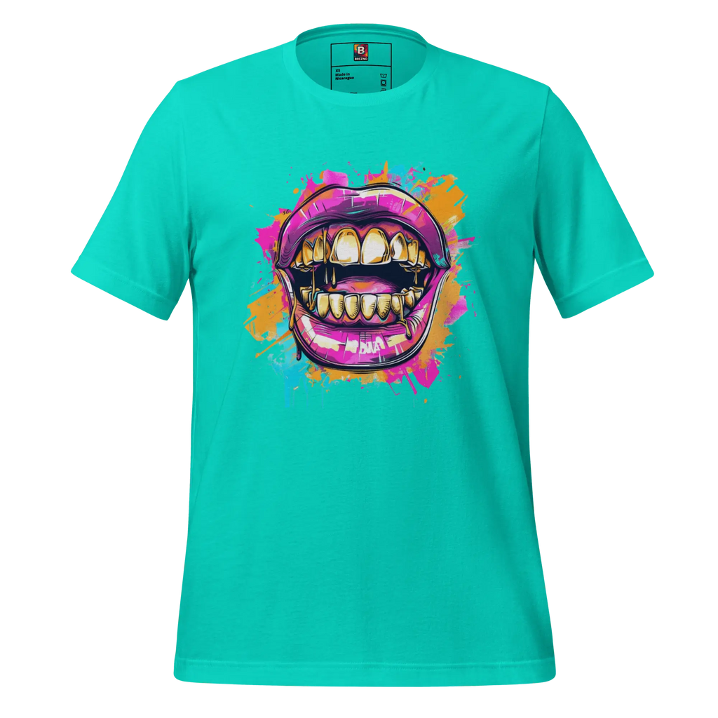 Bold Bite - Neon Graffiti-Mund T-Shirt | Buntes Streetstyle Unisex Shirt | Pop Art Style Fashion von Brezno 
