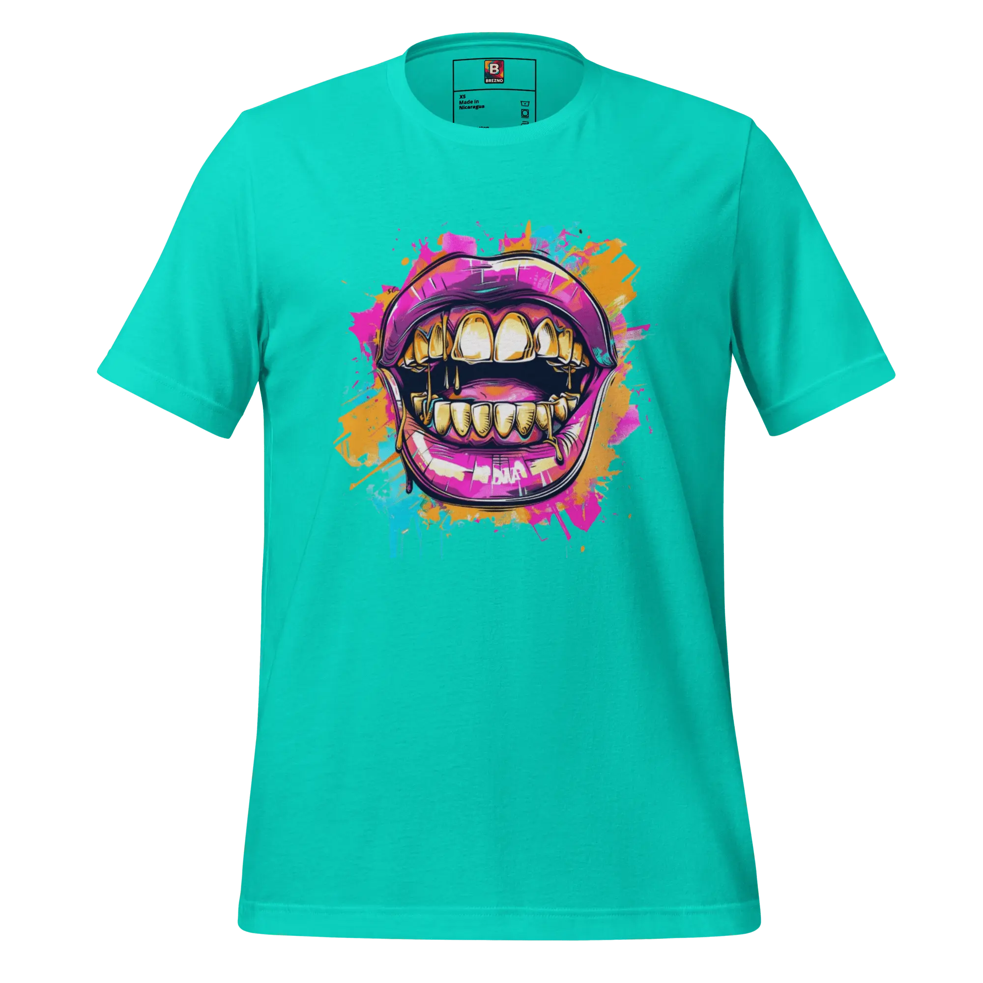 Bold Bite - Neon Graffiti-Mund T-Shirt | Buntes Streetstyle Unisex Shirt | Pop Art Style Fashion von Brezno 