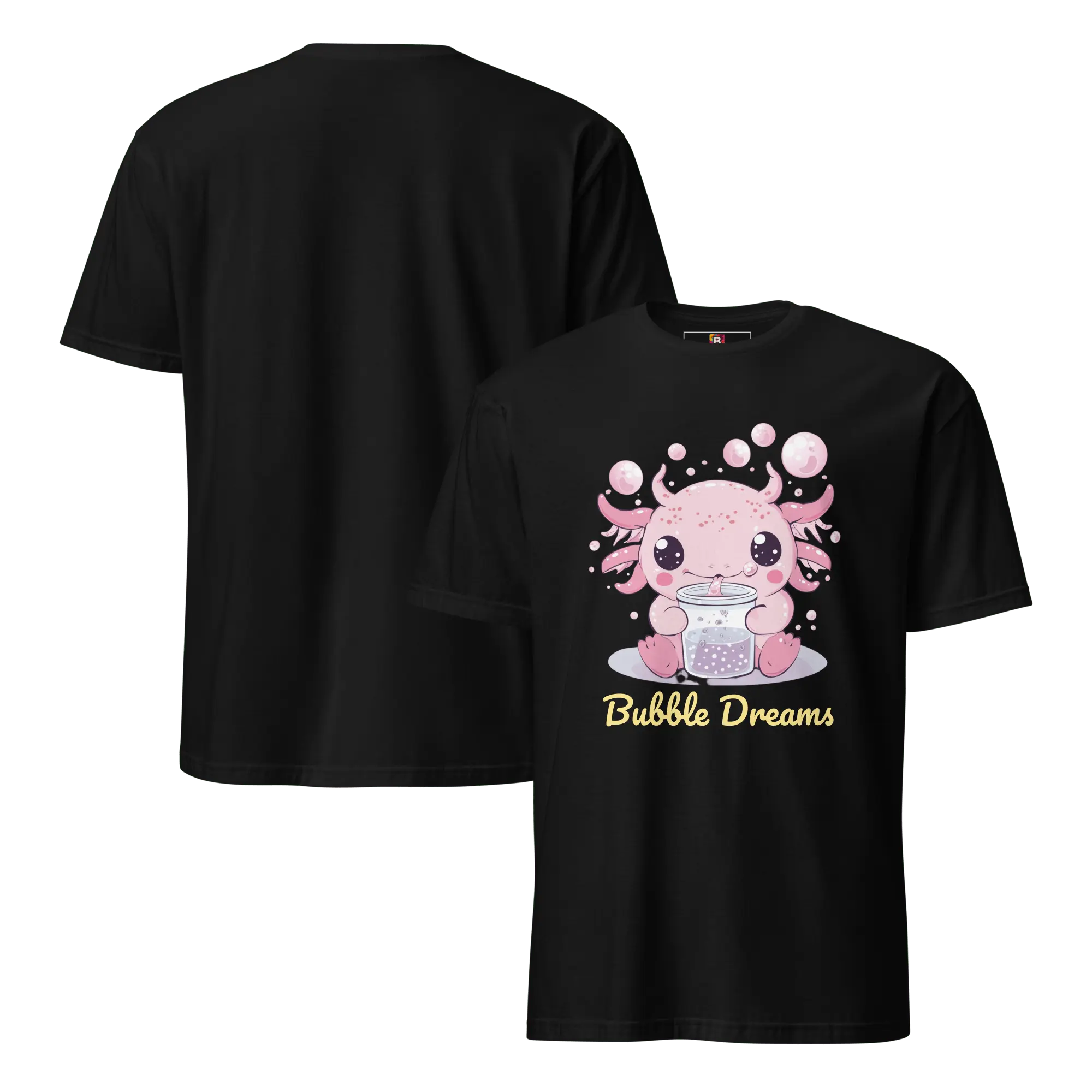 Bubble Dreams - Kawaii Axolotl T-Shirt Süßes Schlafshirt mit Boba Design | Unisex Geschenkidee für Damen und Herren von Brezno 