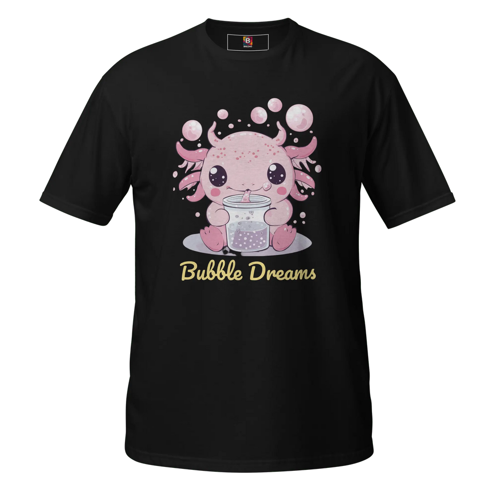 Bubble Dreams - Kawaii Axolotl T-Shirt Süßes Schlafshirt mit Boba Design | Unisex Geschenkidee für Damen und Herren von Brezno 