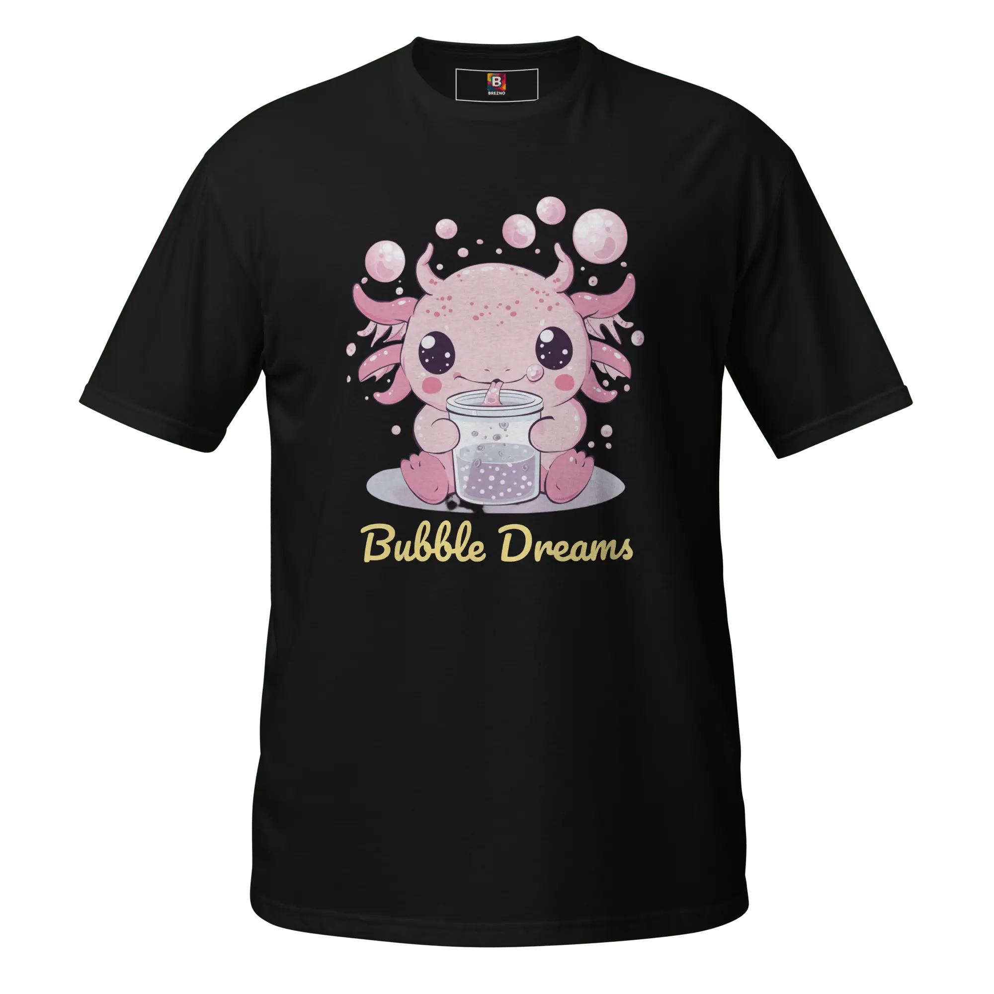 Bubble Dreams - Kawaii Axolotl T-Shirt Süßes Schlafshirt mit Boba Design | Unisex Geschenkidee für Damen und Herren von Brezno 