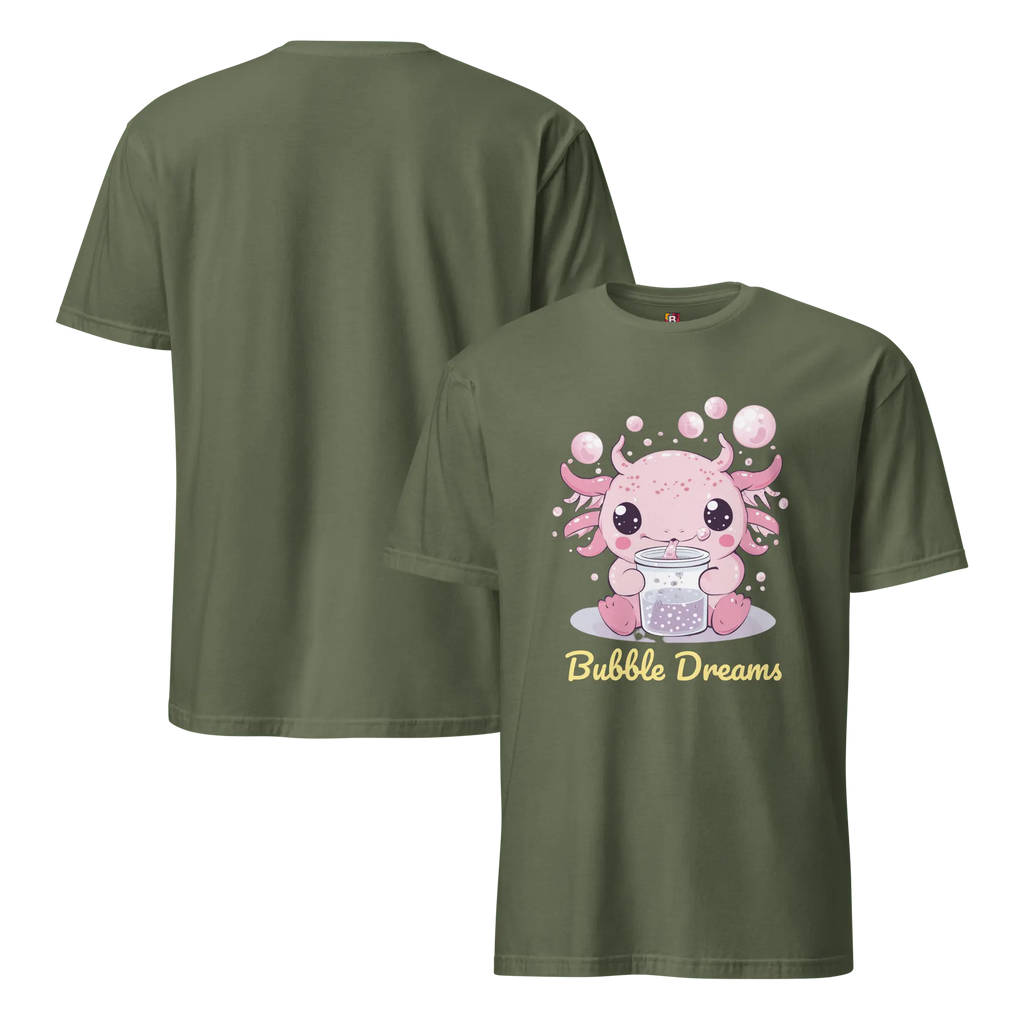 Bubble Dreams - Kawaii Axolotl T-Shirt Süßes Schlafshirt mit Boba Design | Unisex Geschenkidee für Damen und Herren von Brezno 