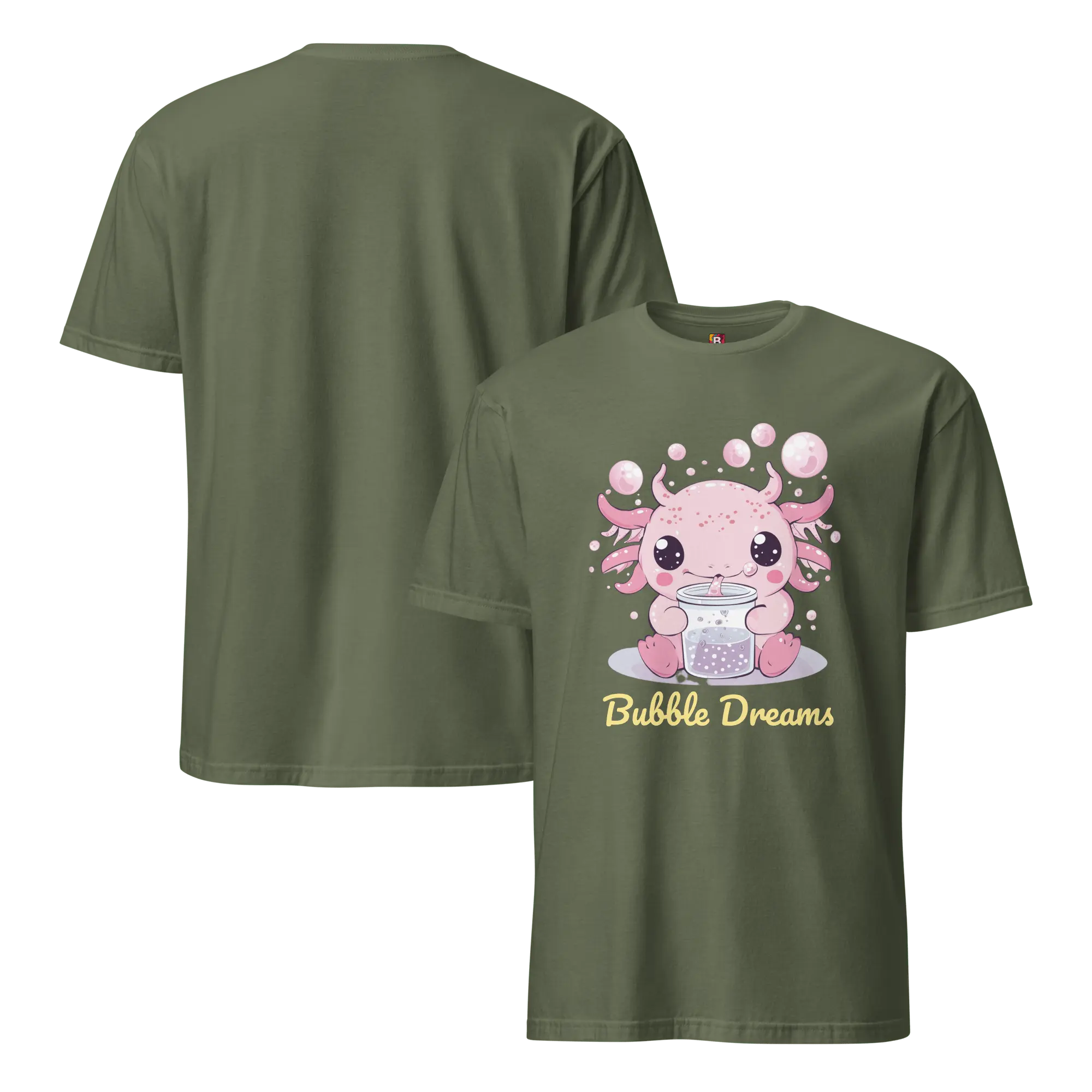 Bubble Dreams - Kawaii Axolotl T-Shirt Süßes Schlafshirt mit Boba Design | Unisex Geschenkidee für Damen und Herren von Brezno 