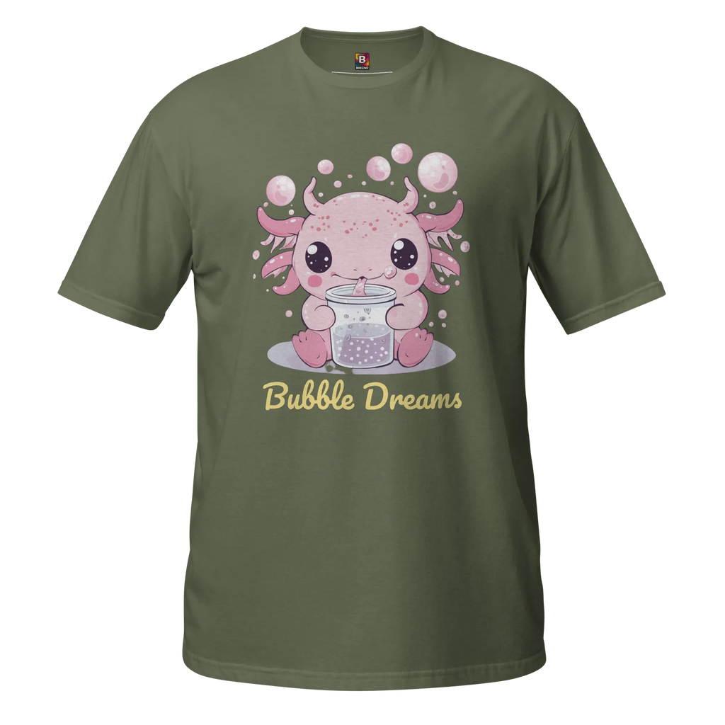 Bubble Dreams - Kawaii Axolotl T-Shirt Süßes Schlafshirt mit Boba Design | Unisex Geschenkidee für Damen und Herren von Brezno 
