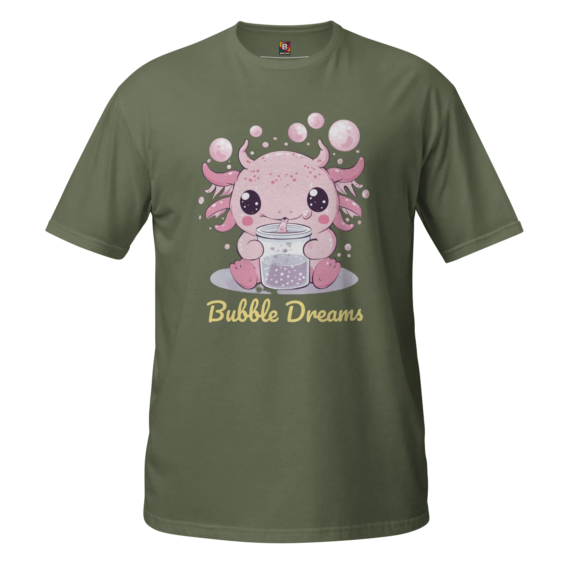 Bubble Dreams - Kawaii Axolotl T-Shirt Süßes Schlafshirt mit Boba Design | Unisex Geschenkidee für Damen und Herren von Brezno 