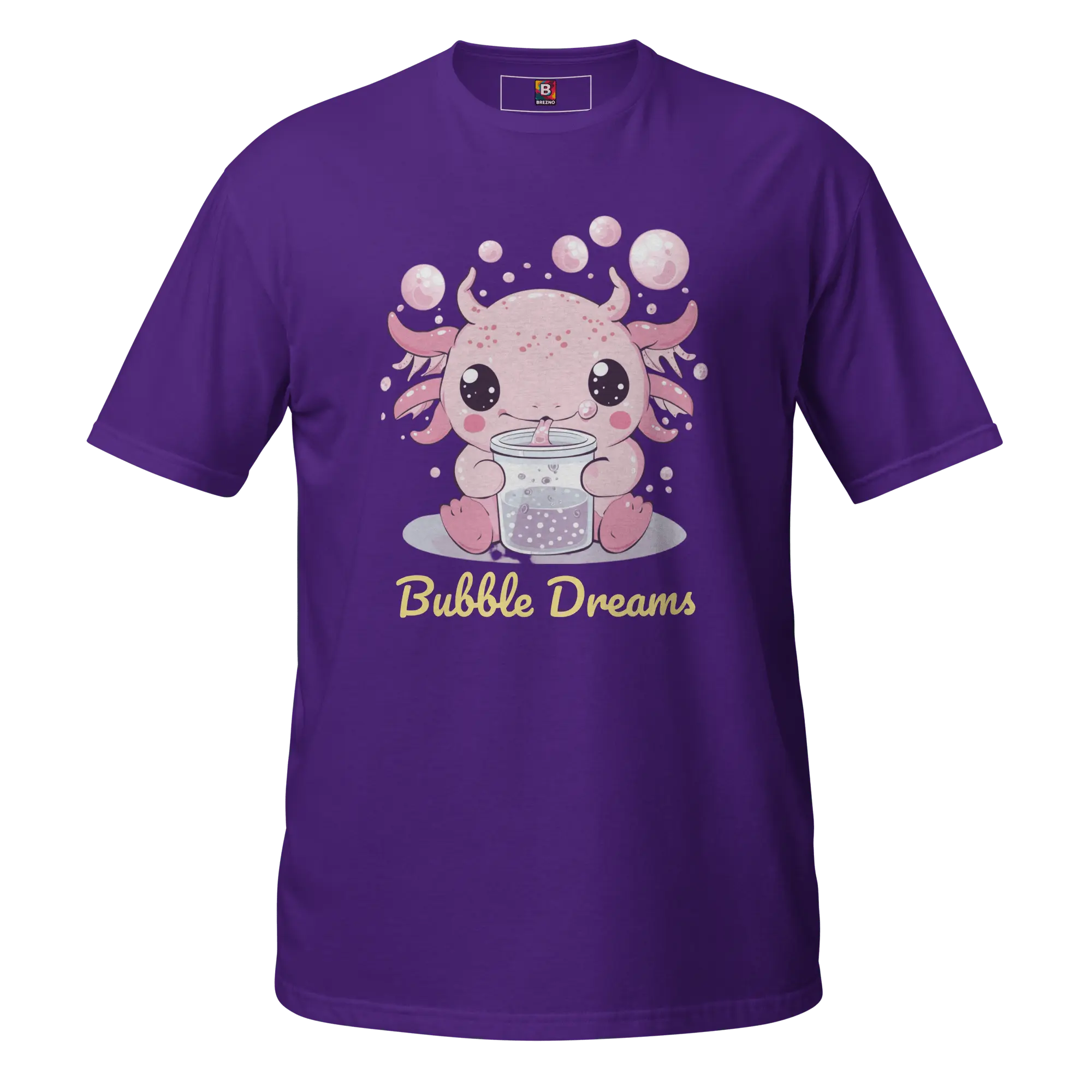 Bubble Dreams - Kawaii Axolotl T-Shirt Süßes Schlafshirt mit Boba Design | Unisex Geschenkidee für Damen und Herren von Brezno 