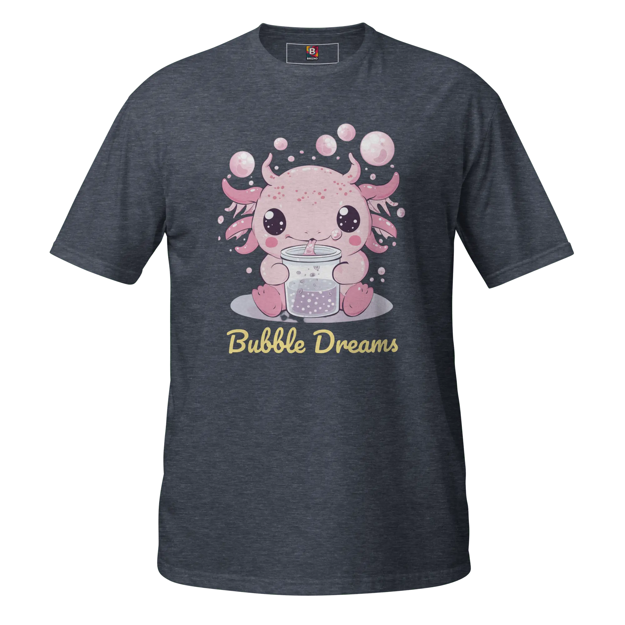 Bubble Dreams - Kawaii Axolotl T-Shirt Süßes Schlafshirt mit Boba Design | Unisex Geschenkidee für Damen und Herren von Brezno 