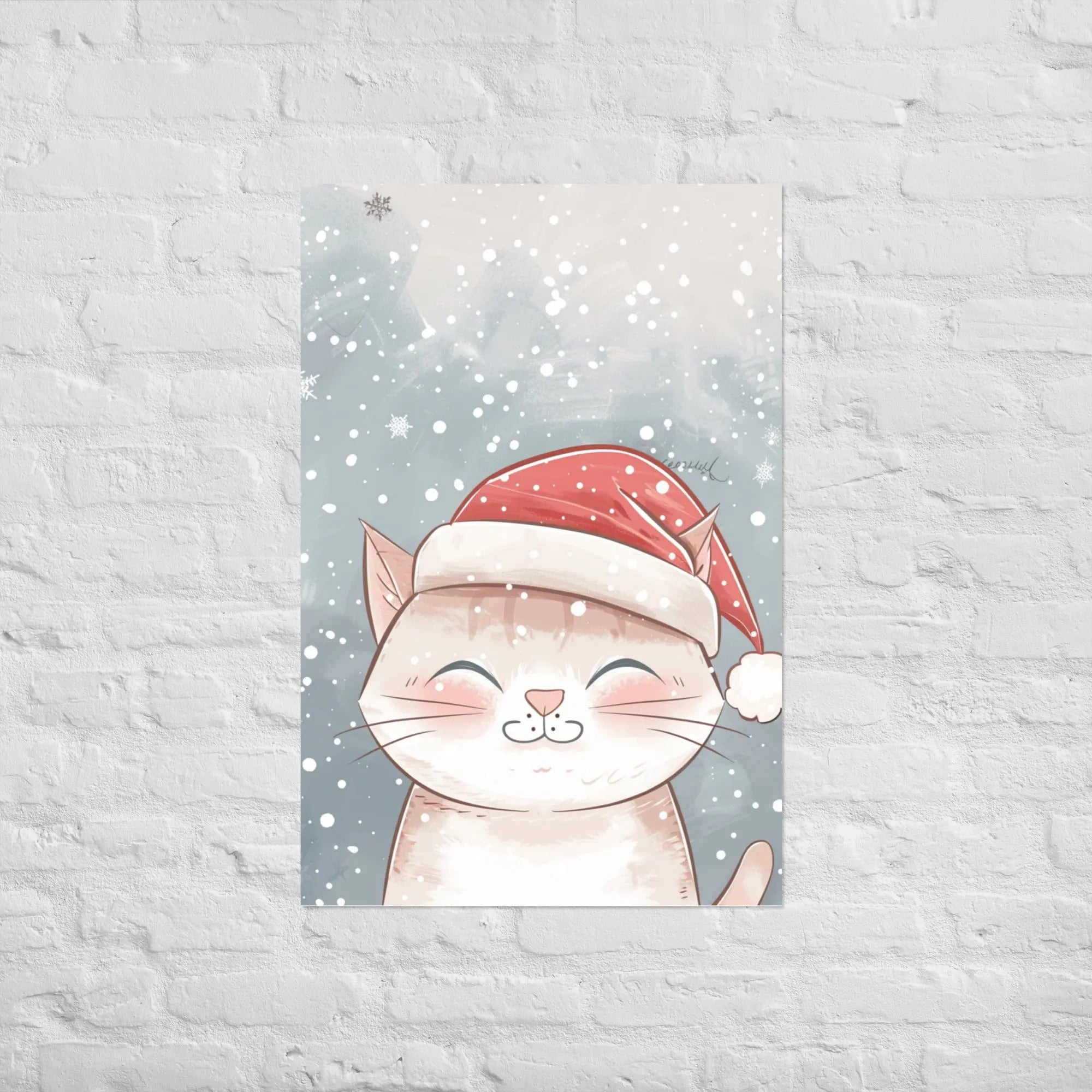 Christmas Cat Poster – süßes Kawaii-Weihnachtsmotiv für Kinderzimmer & Wohnzimmer – von Brezno 