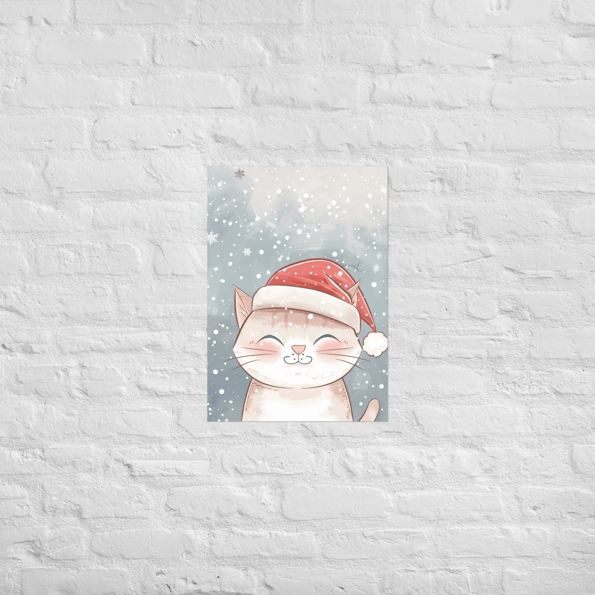 Christmas Cat Poster – süßes Kawaii-Weihnachtsmotiv für Kinderzimmer & Wohnzimmer – von Brezno 