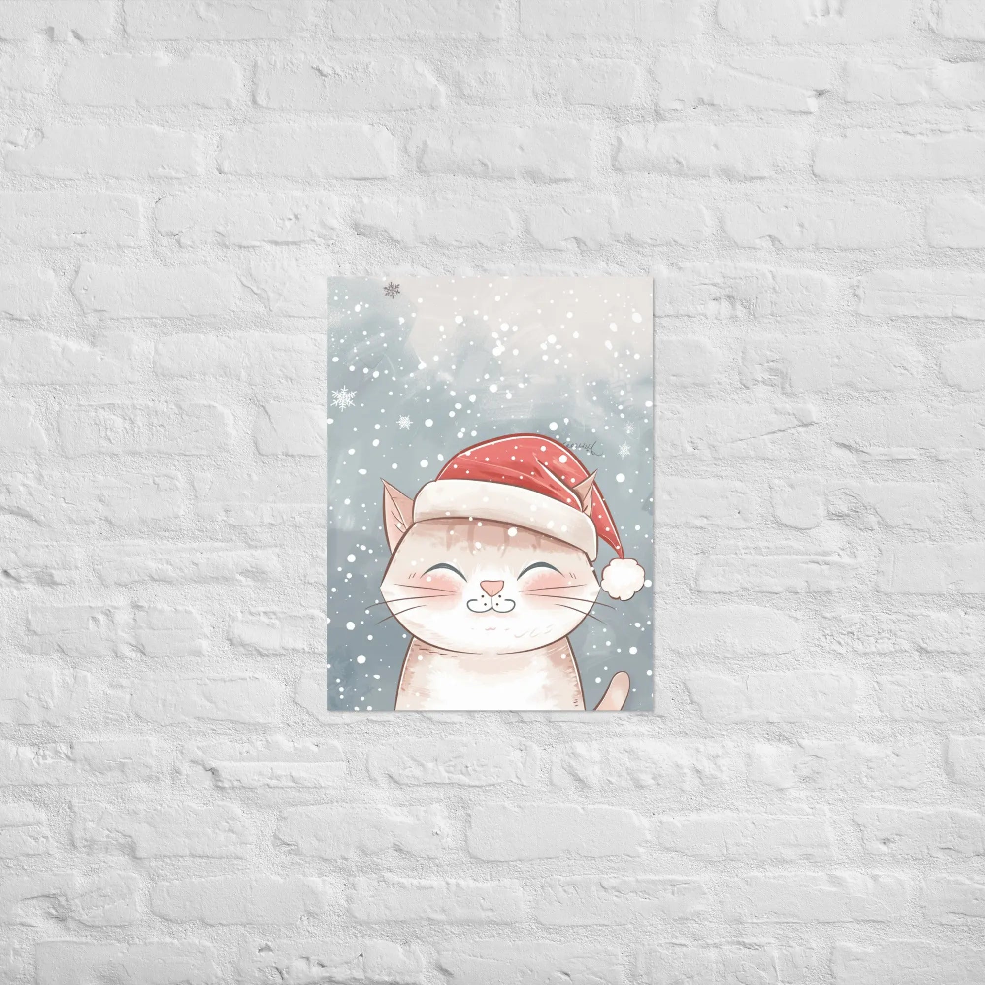 Christmas Cat Poster – süßes Kawaii-Weihnachtsmotiv für Kinderzimmer & Wohnzimmer – von Brezno 