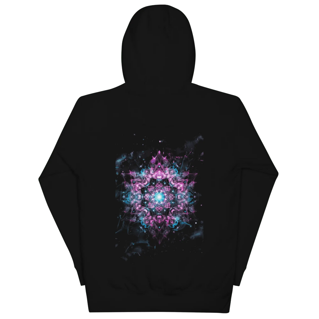 Crystal Void Hoodie – Unisex Kapuzenpullover Schwarz mit Mandala-Rückendruck | von Brezno 