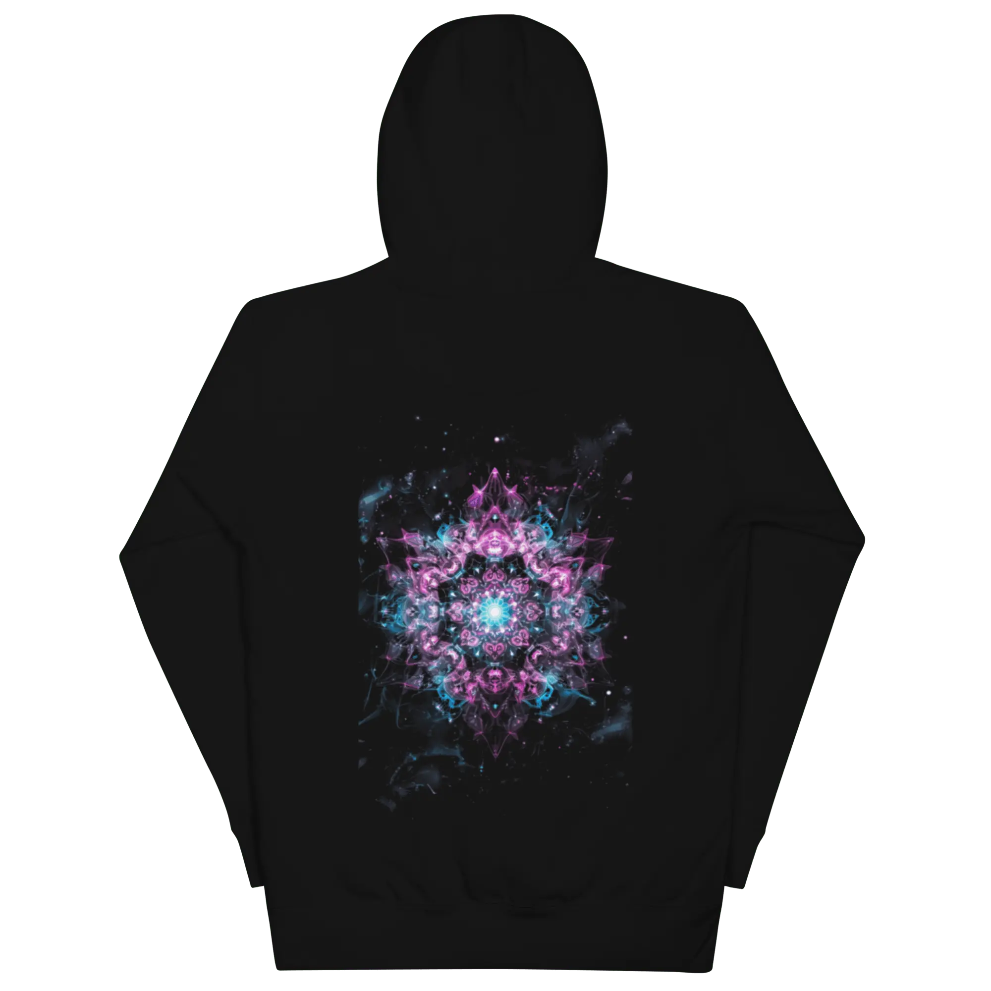 Crystal Void Hoodie – Unisex Kapuzenpullover Schwarz mit Mandala-Rückendruck | von Brezno 