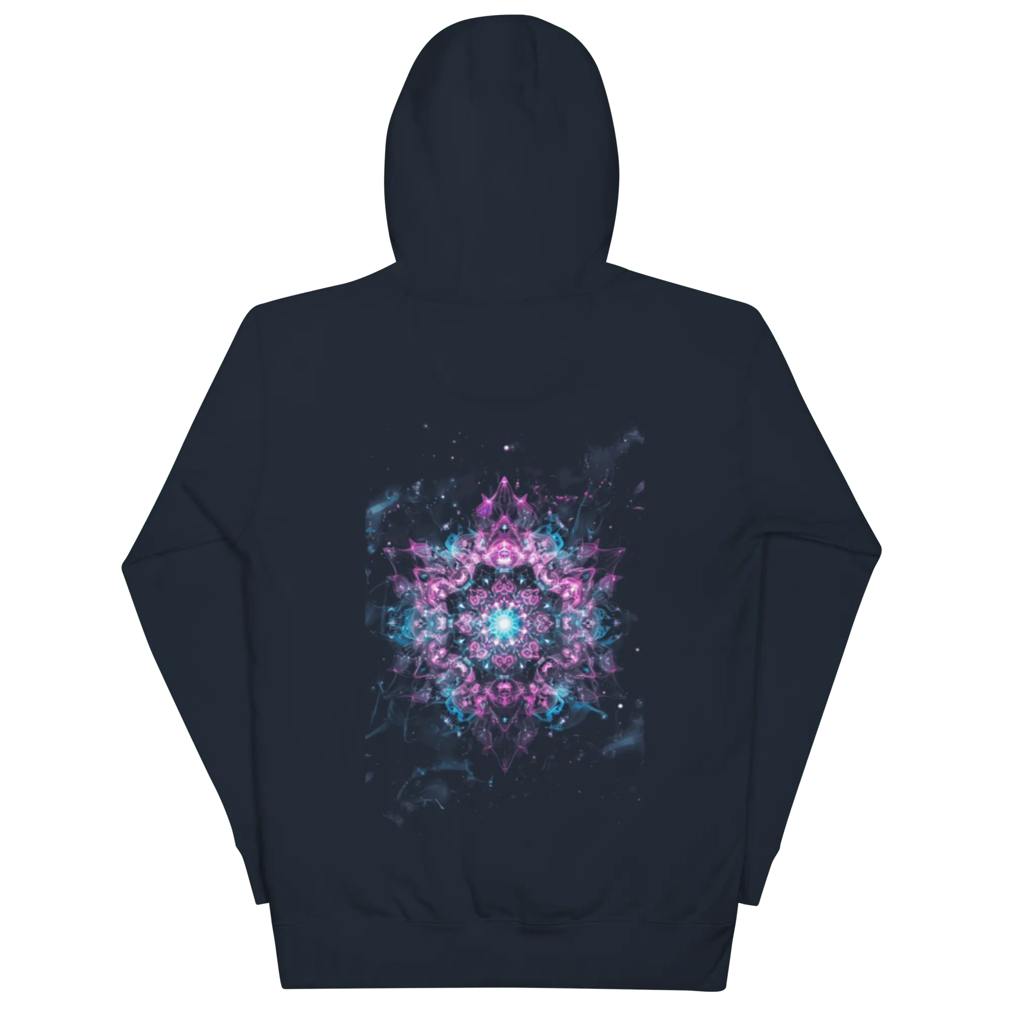 Crystal Void Hoodie – Unisex Kapuzenpullover Schwarz mit Mandala-Rückendruck | von Brezno 