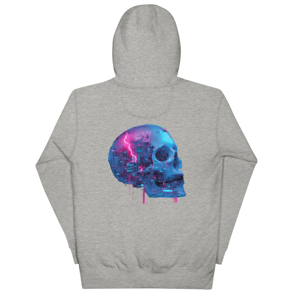 Cyber Skull Hoodie - Glitch Totenkopf Neon Streetwear Pullover von Brezno 