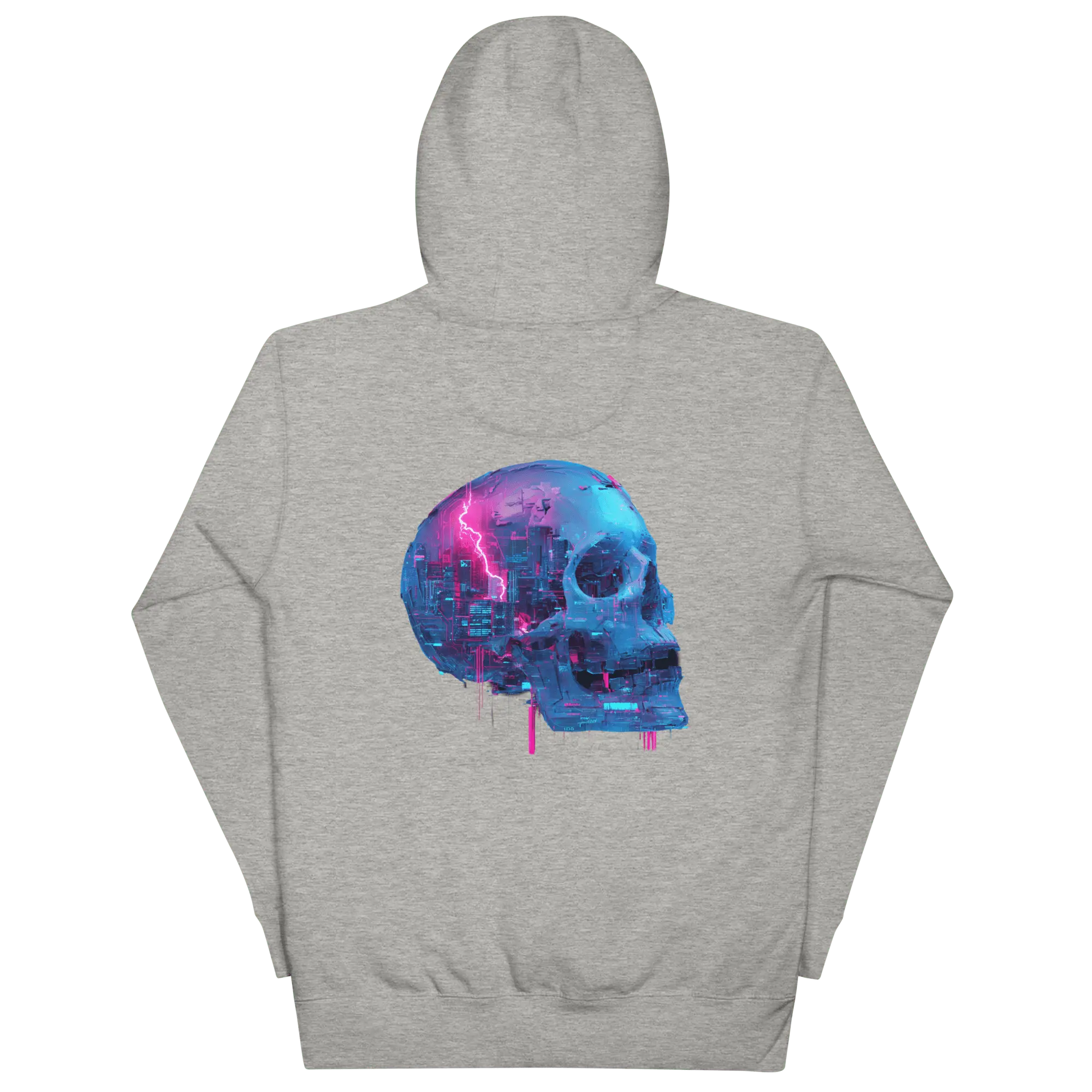 Cyber Skull Hoodie - Glitch Totenkopf Neon Streetwear Pullover von Brezno 