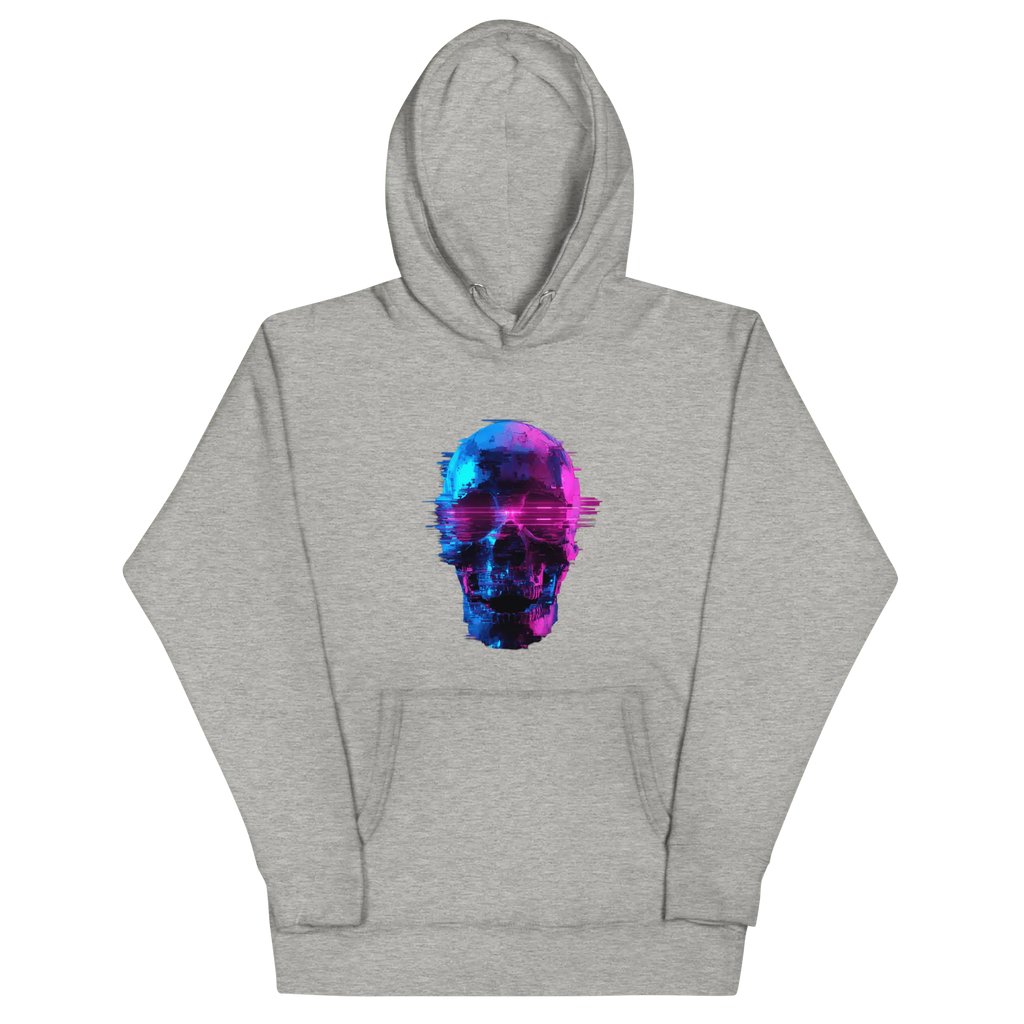 Cyber Skull Hoodie - Glitch Totenkopf Neon Streetwear Pullover von Brezno 