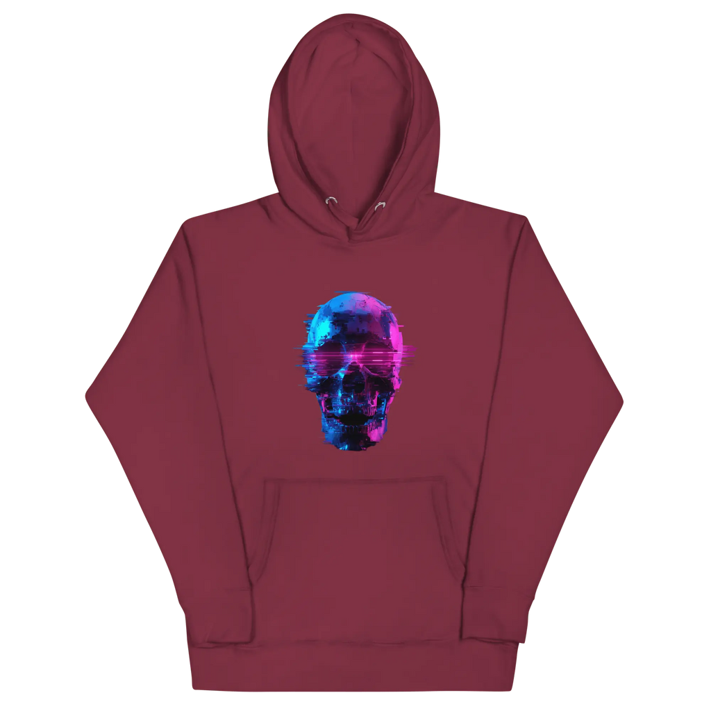 Cyber Skull Hoodie - Glitch Totenkopf Neon Streetwear Pullover von Brezno 