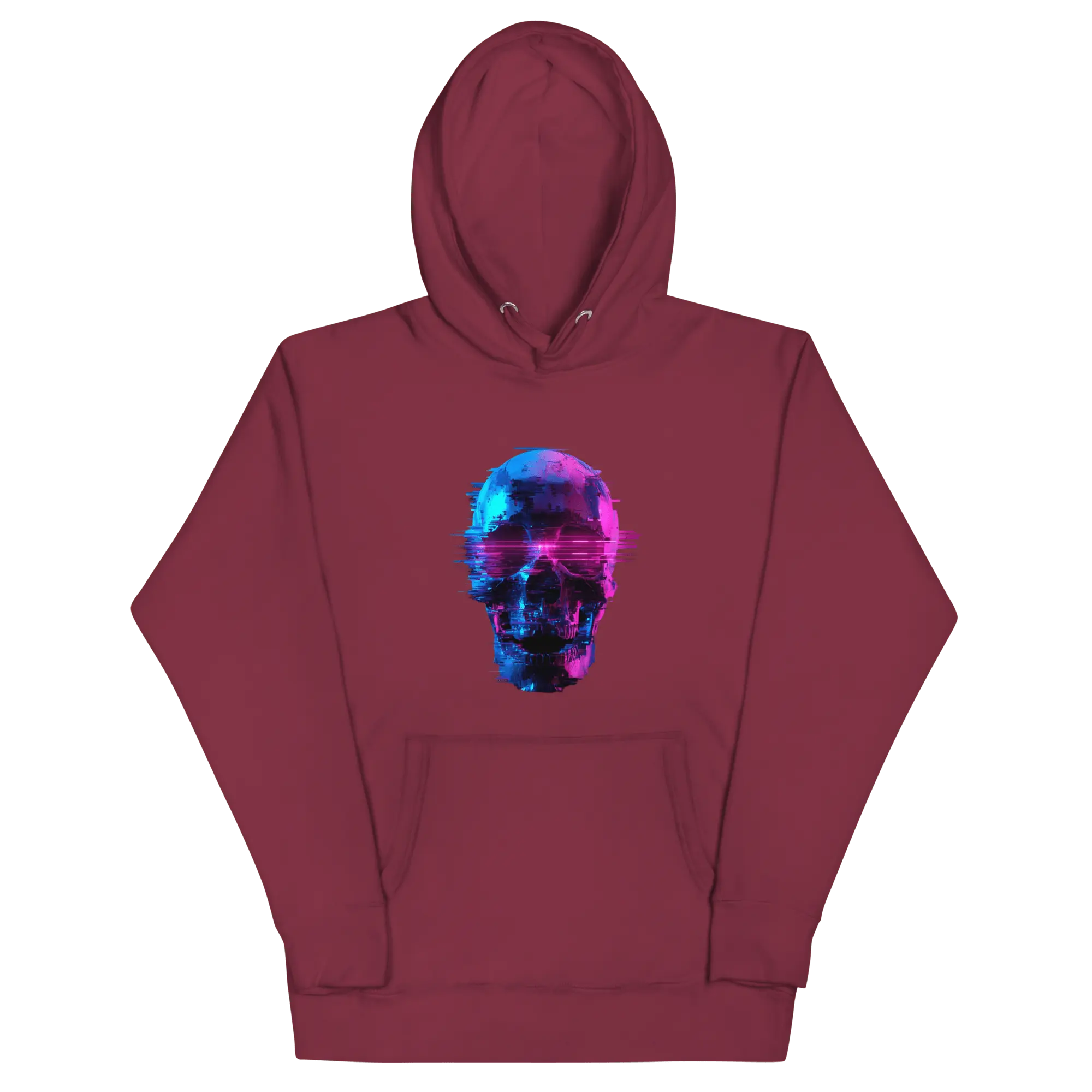 Cyber Skull Hoodie - Glitch Totenkopf Neon Streetwear Pullover von Brezno 