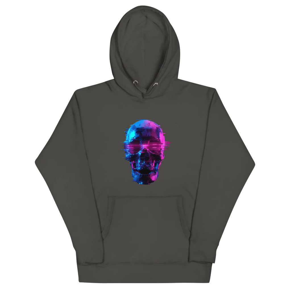 Cyber Skull Hoodie - Glitch Totenkopf Neon Streetwear Pullover von Brezno 