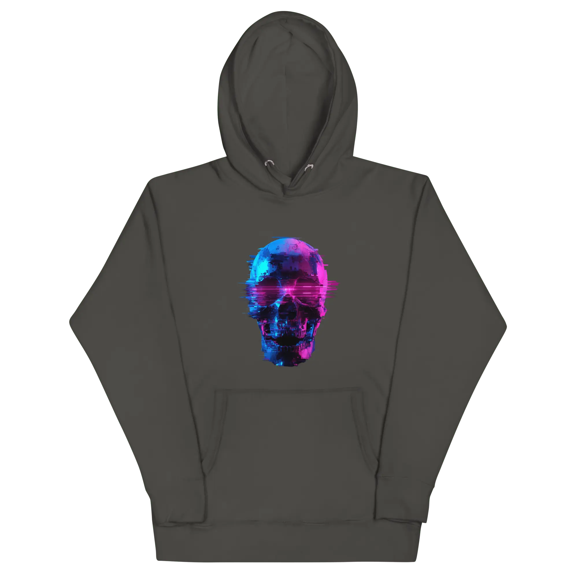 Cyber Skull Hoodie - Glitch Totenkopf Neon Streetwear Pullover von Brezno 