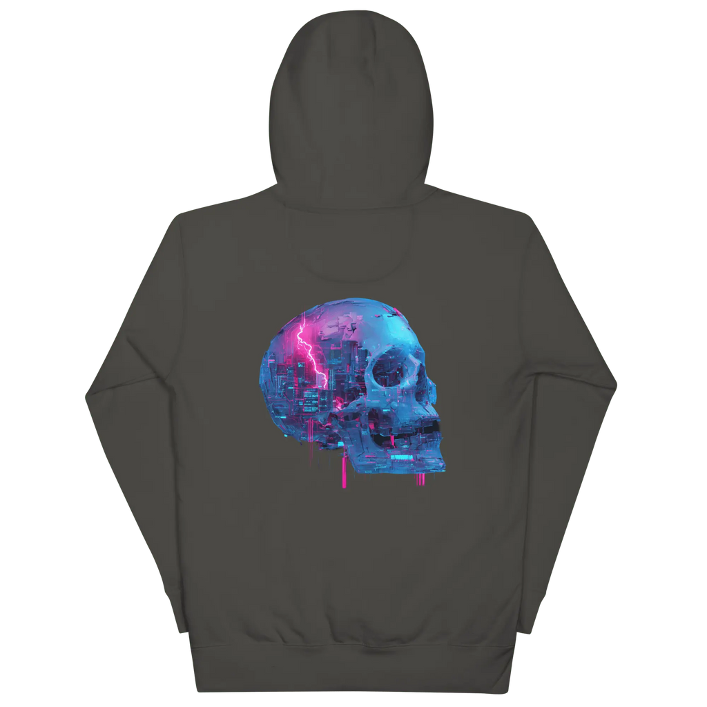 Cyber Skull Hoodie - Glitch Totenkopf Neon Streetwear Pullover von Brezno 