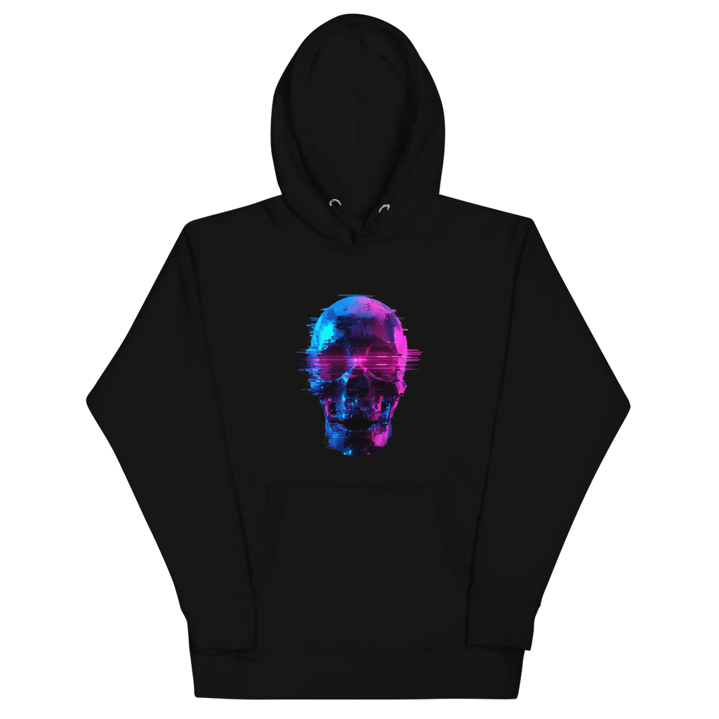 Cyber Skull Hoodie - Glitch Totenkopf Neon Streetwear Pullover von Brezno 