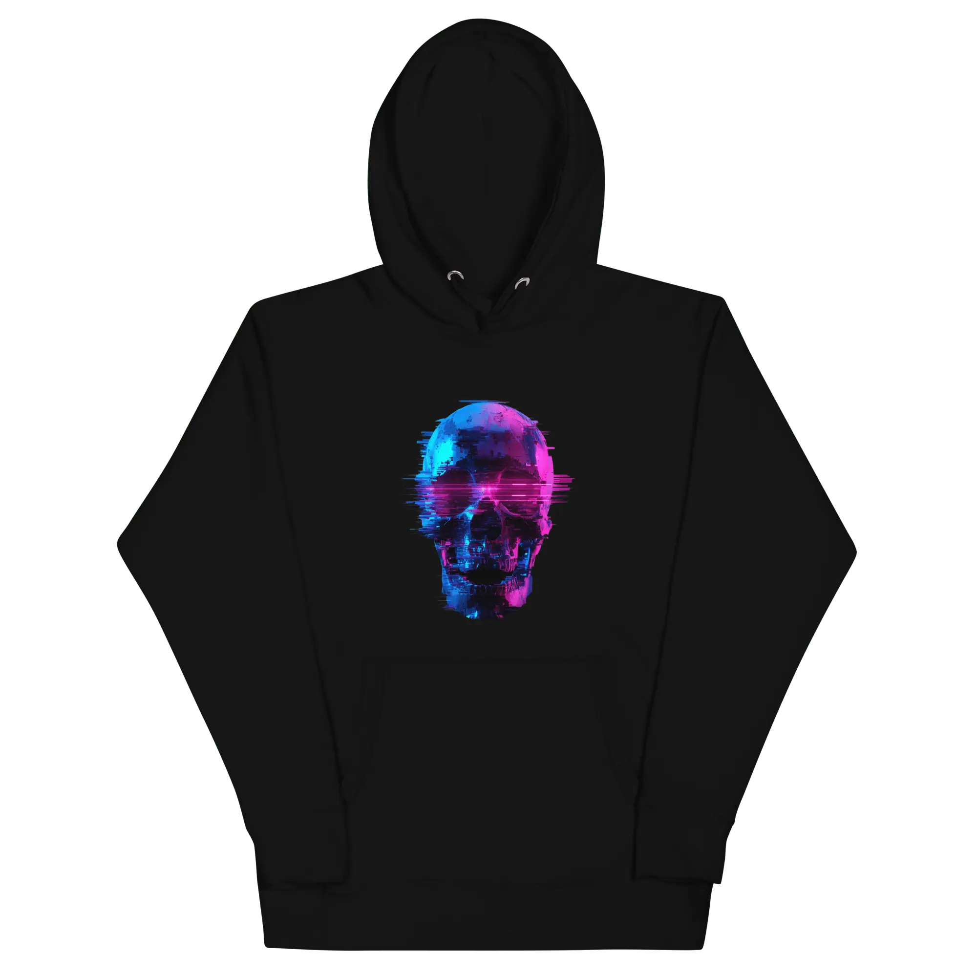 Cyber Skull Hoodie - Glitch Totenkopf Neon Streetwear Pullover von Brezno 