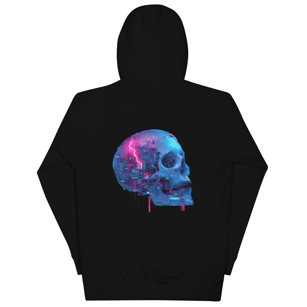 Cyber Skull Hoodie - Glitch Totenkopf Neon Streetwear Pullover von Brezno 
