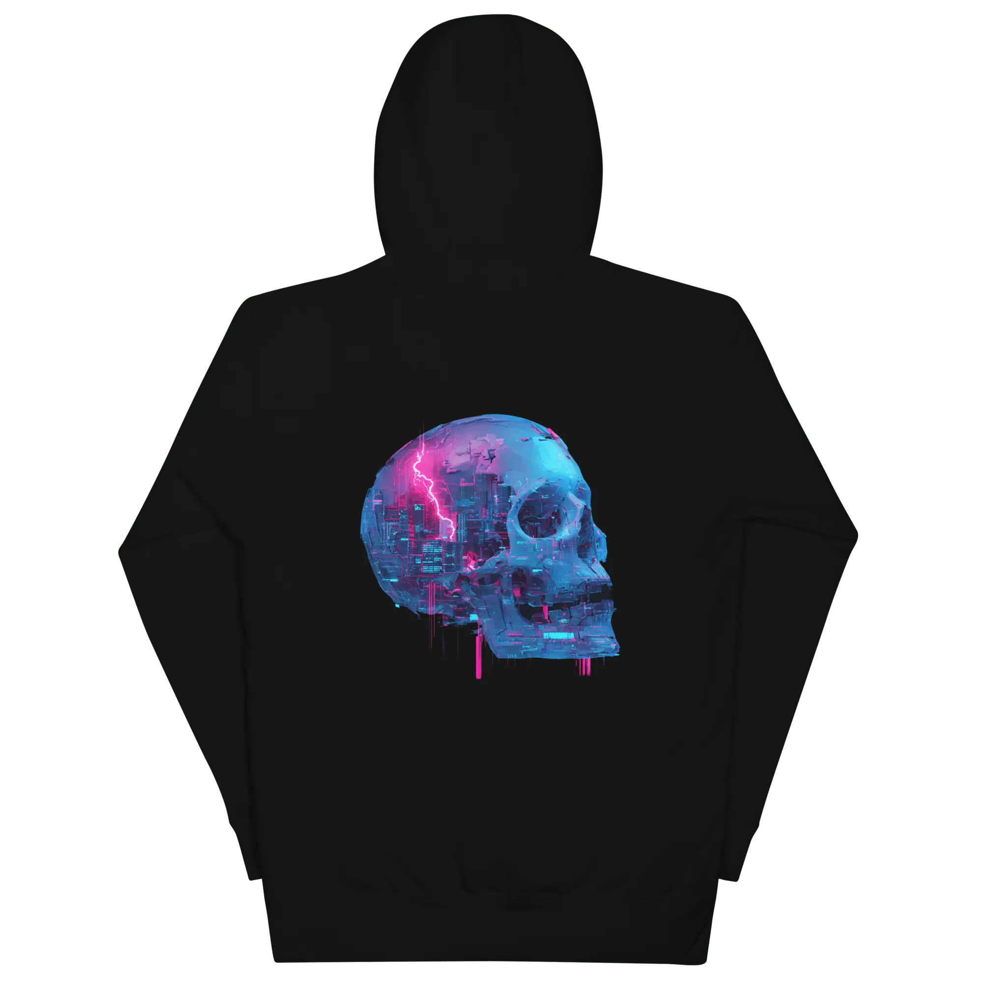 Cyber Skull Hoodie - Glitch Totenkopf Neon Streetwear Pullover von Brezno 