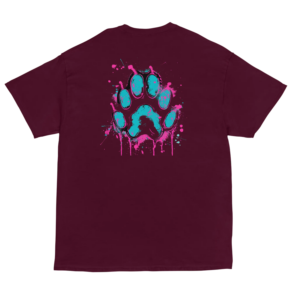 Kawaii Cyber Cat Shirt von Brezno – Neon Katze mit Kopfhörern & bunter Pfoten-Backprint | Streetwear Design | Unisex T-Shirt 
