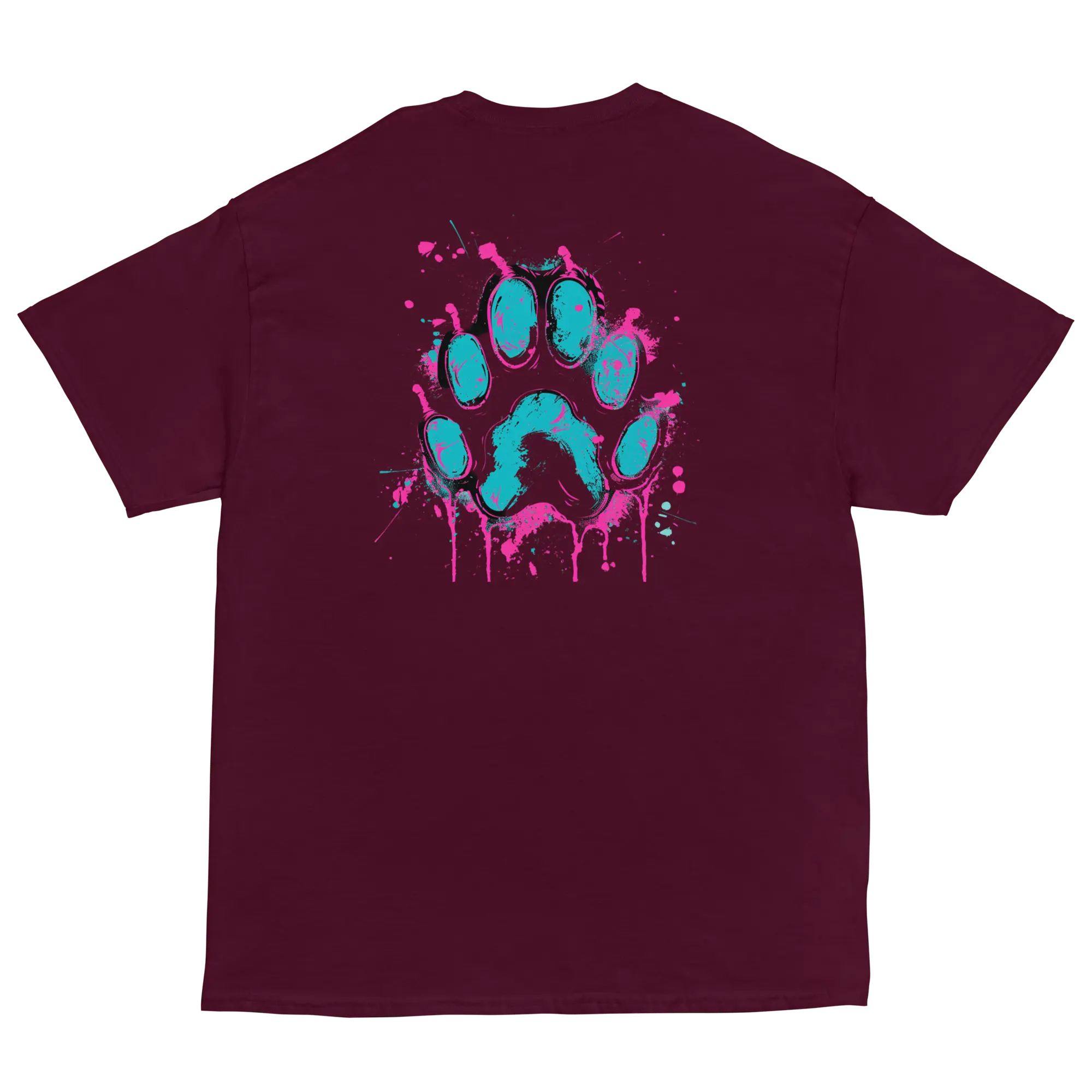 Kawaii Cyber Cat Shirt von Brezno – Neon Katze mit Kopfhörern & bunter Pfoten-Backprint | Streetwear Design | Unisex T-Shirt 