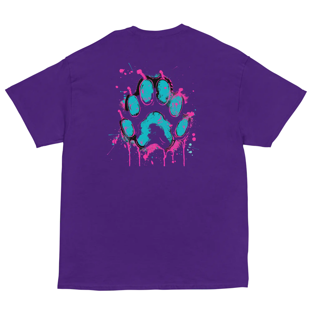 Kawaii Cyber Cat Shirt von Brezno – Neon Katze mit Kopfhörern & bunter Pfoten-Backprint | Streetwear Design | Unisex T-Shirt 