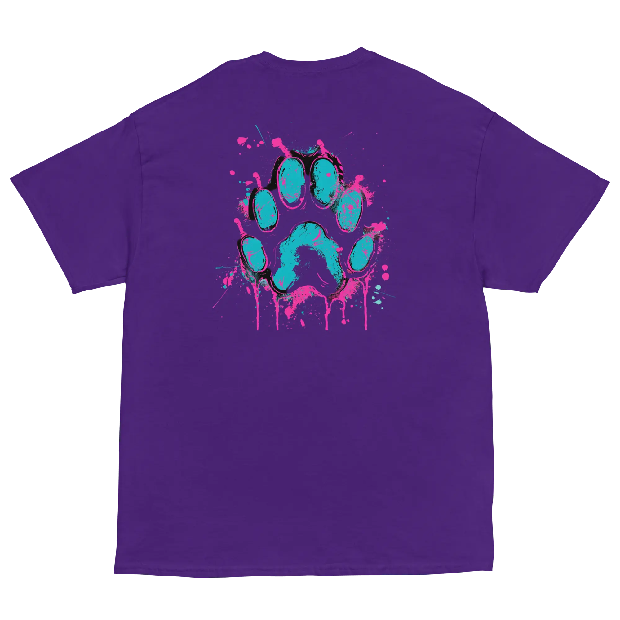 Kawaii Cyber Cat Shirt von Brezno – Neon Katze mit Kopfhörern & bunter Pfoten-Backprint | Streetwear Design | Unisex T-Shirt 