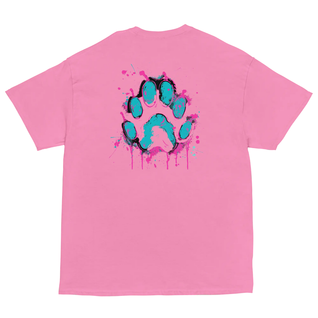 Kawaii Cyber Cat Shirt von Brezno – Neon Katze mit Kopfhörern & bunter Pfoten-Backprint | Streetwear Design | Unisex T-Shirt 