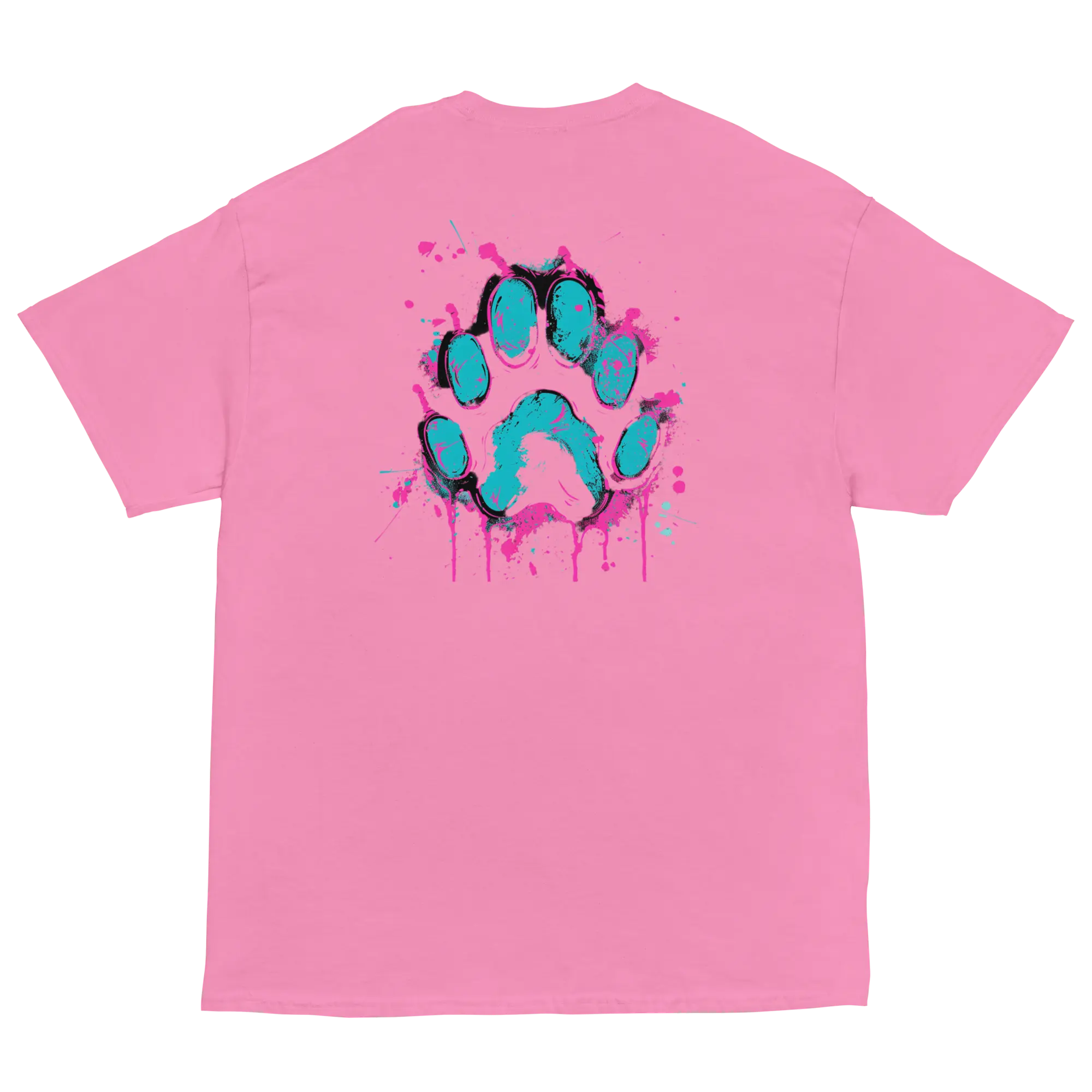 Kawaii Cyber Cat Shirt von Brezno – Neon Katze mit Kopfhörern & bunter Pfoten-Backprint | Streetwear Design | Unisex T-Shirt 