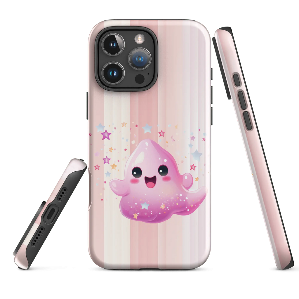Kawaii Pinker Geist - Süße iPhone Hülle mit Streifen | Handyhülle für Teenager & Mädchen Geschenkidee von Brezno 