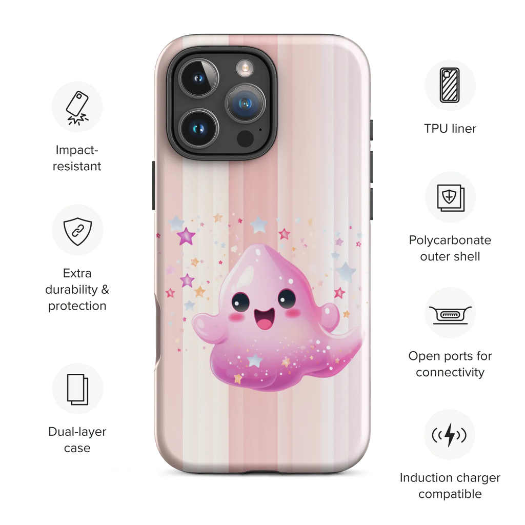Kawaii Pinker Geist - Süße iPhone Hülle mit Streifen | Handyhülle für Teenager & Mädchen Geschenkidee von Brezno 