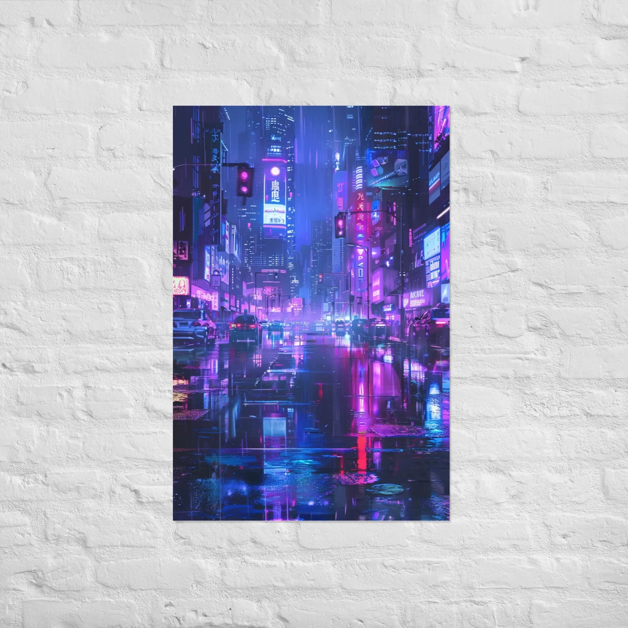 Neon City Poster – modernes Cyberpunk-Stadtmotiv mit Nachtlichtern – von Brezno 